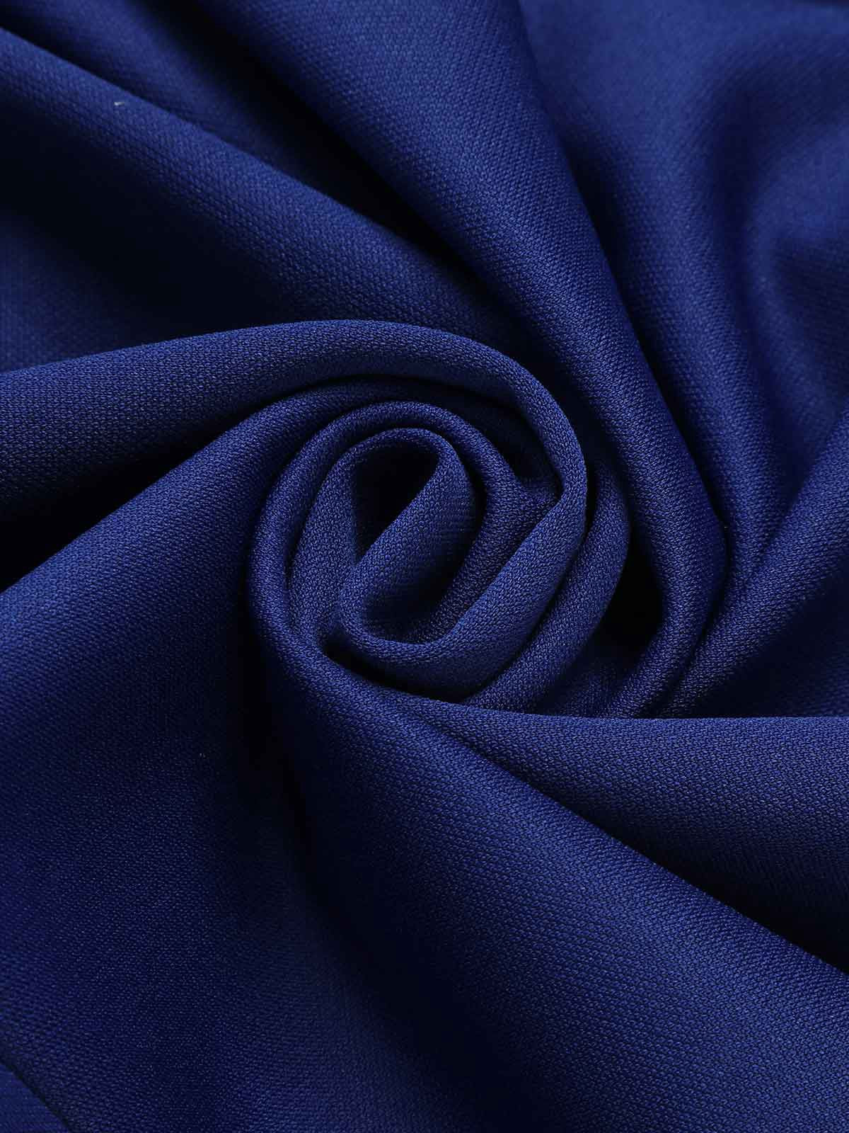 Blue 1940s Solid V-Neck Dress with Belt - Image 7