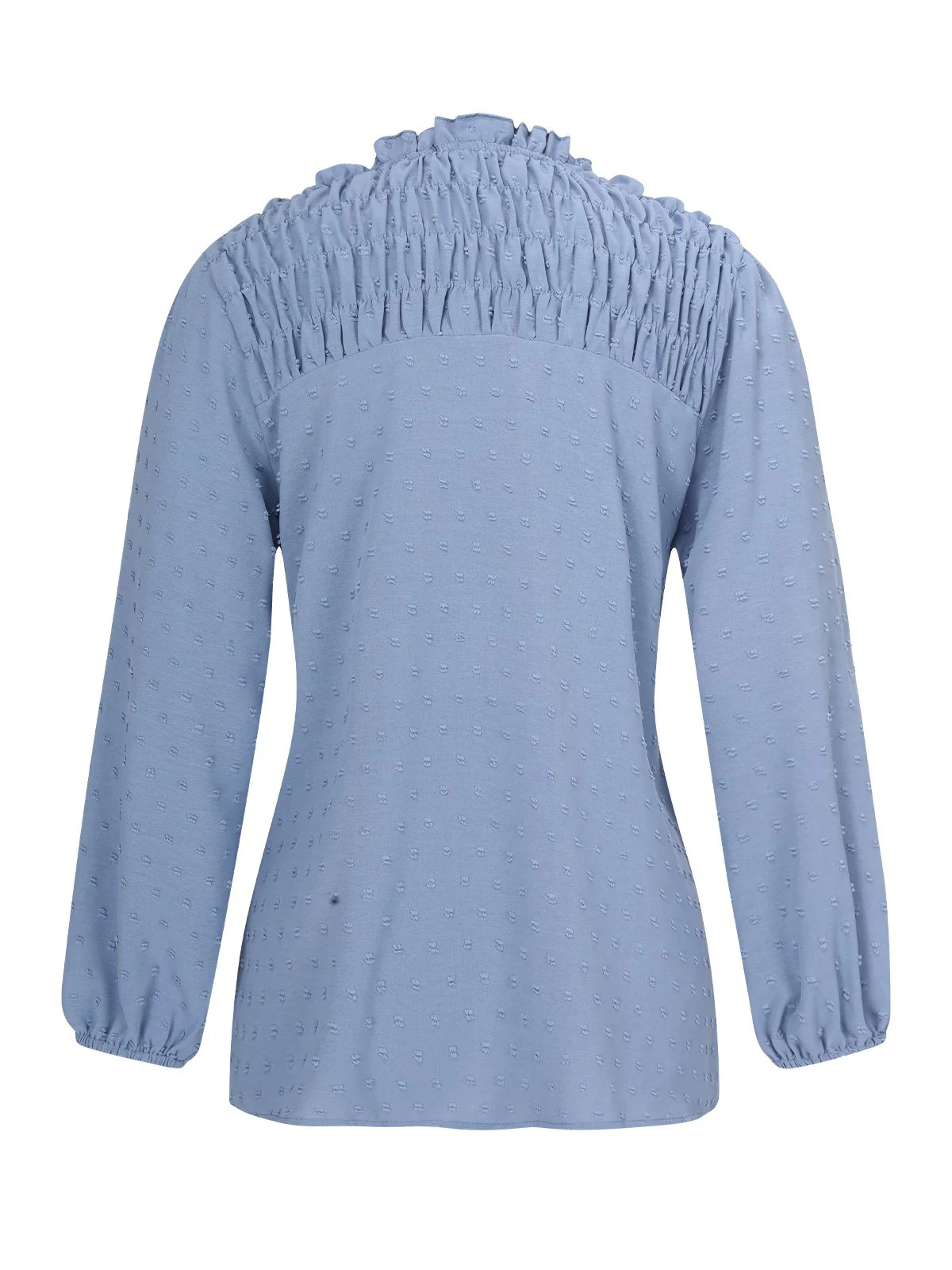 Blue 1940s Solid V-Neck Swiss Dot Blouse - Image 3