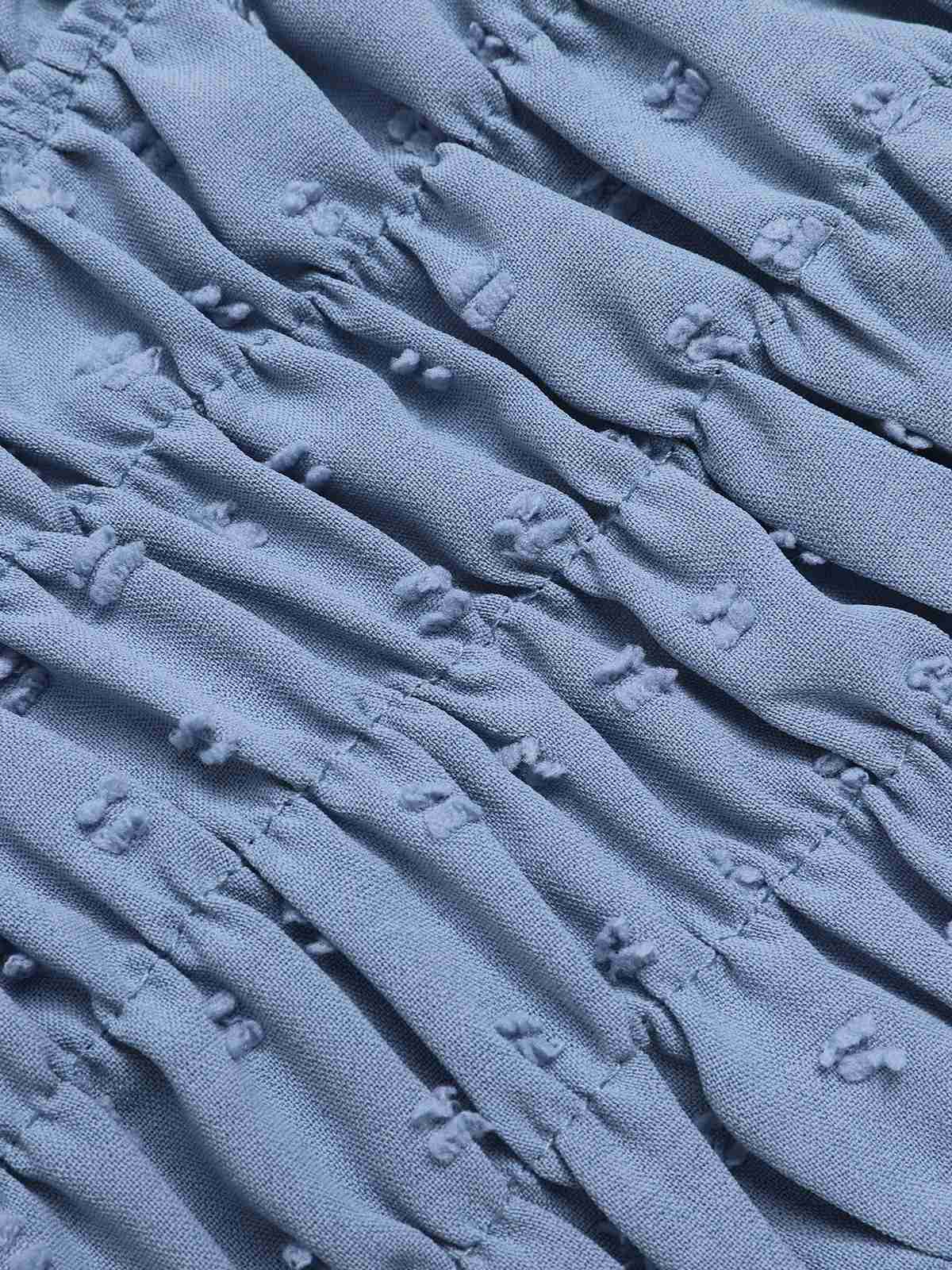 Blue 1940s Solid V-Neck Swiss Dot Blouse - Image 4