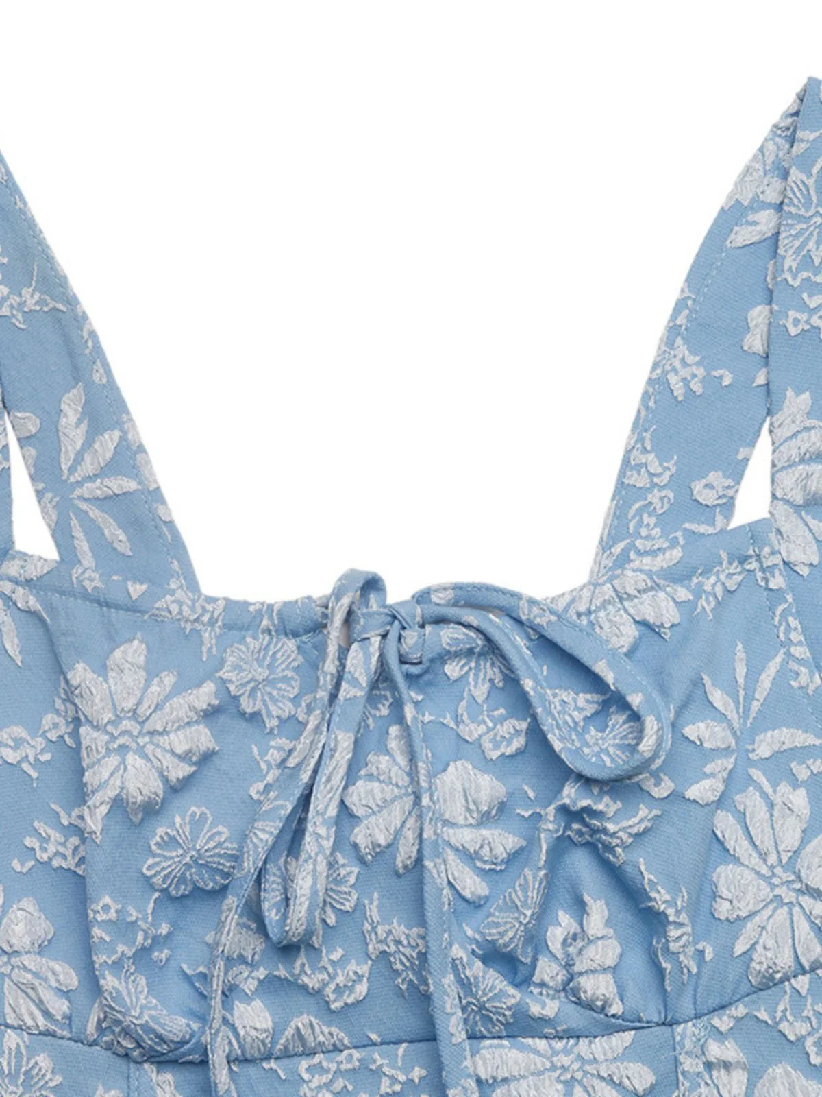 Blue 1940s Square Neck Empire Waist Jacquard Smocked Dress - Image 5