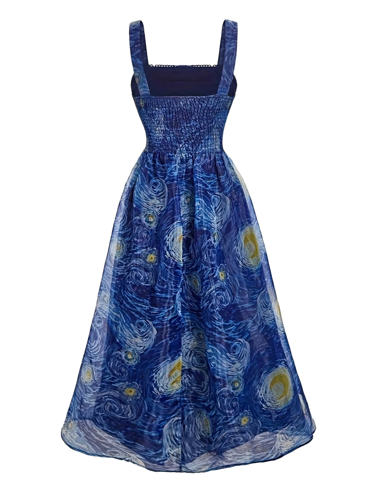 Blue 1940s Square Neck Starry Night Bow Swing Dress - Image 3