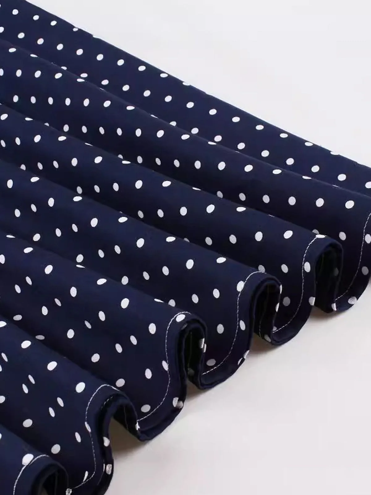 Blue 1940s Strap Polka Dot Bow Belted Dress - Image 3