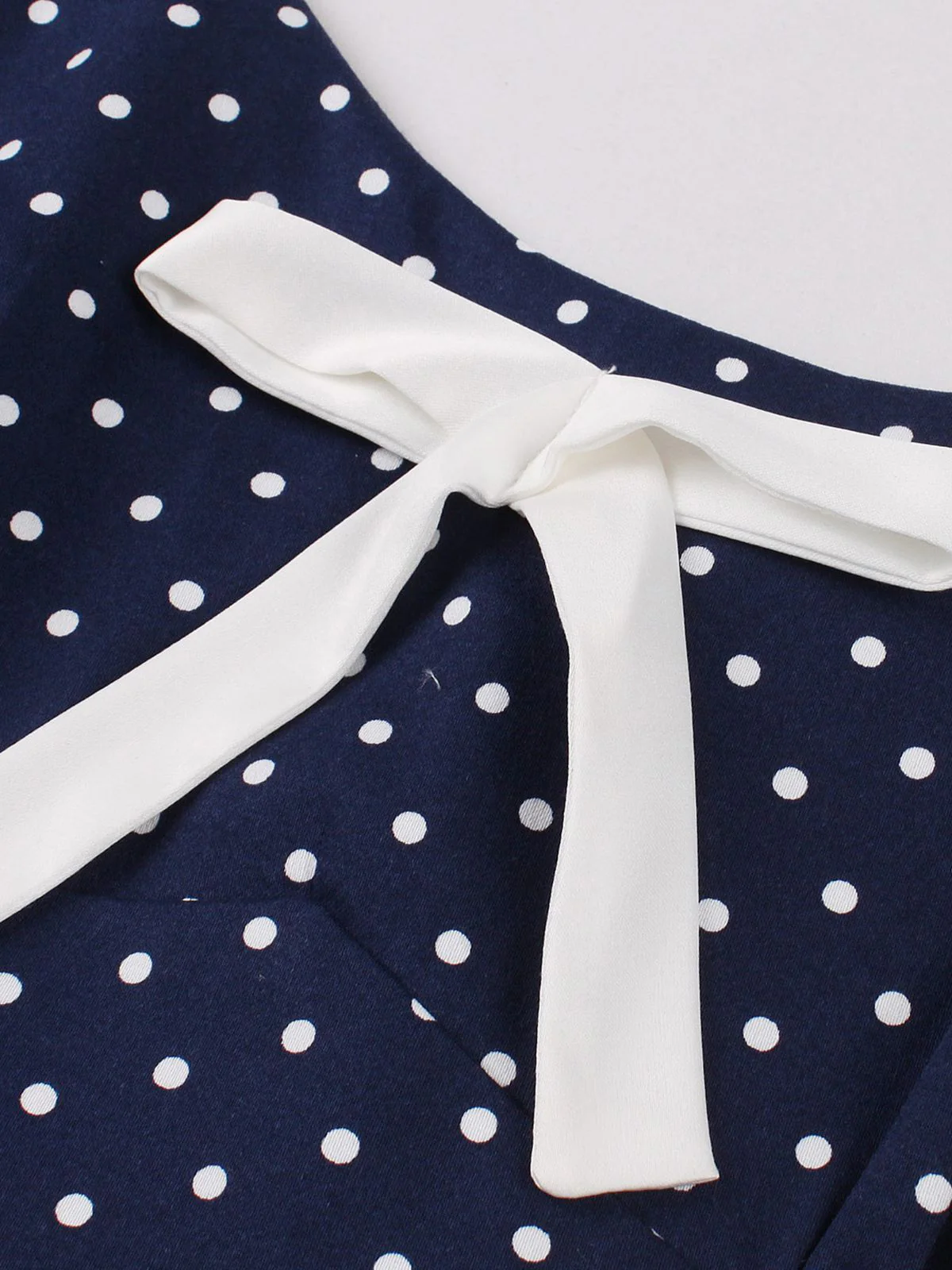 Blue 1940s Strap Polka Dot Bow Belted Dress - Image 4