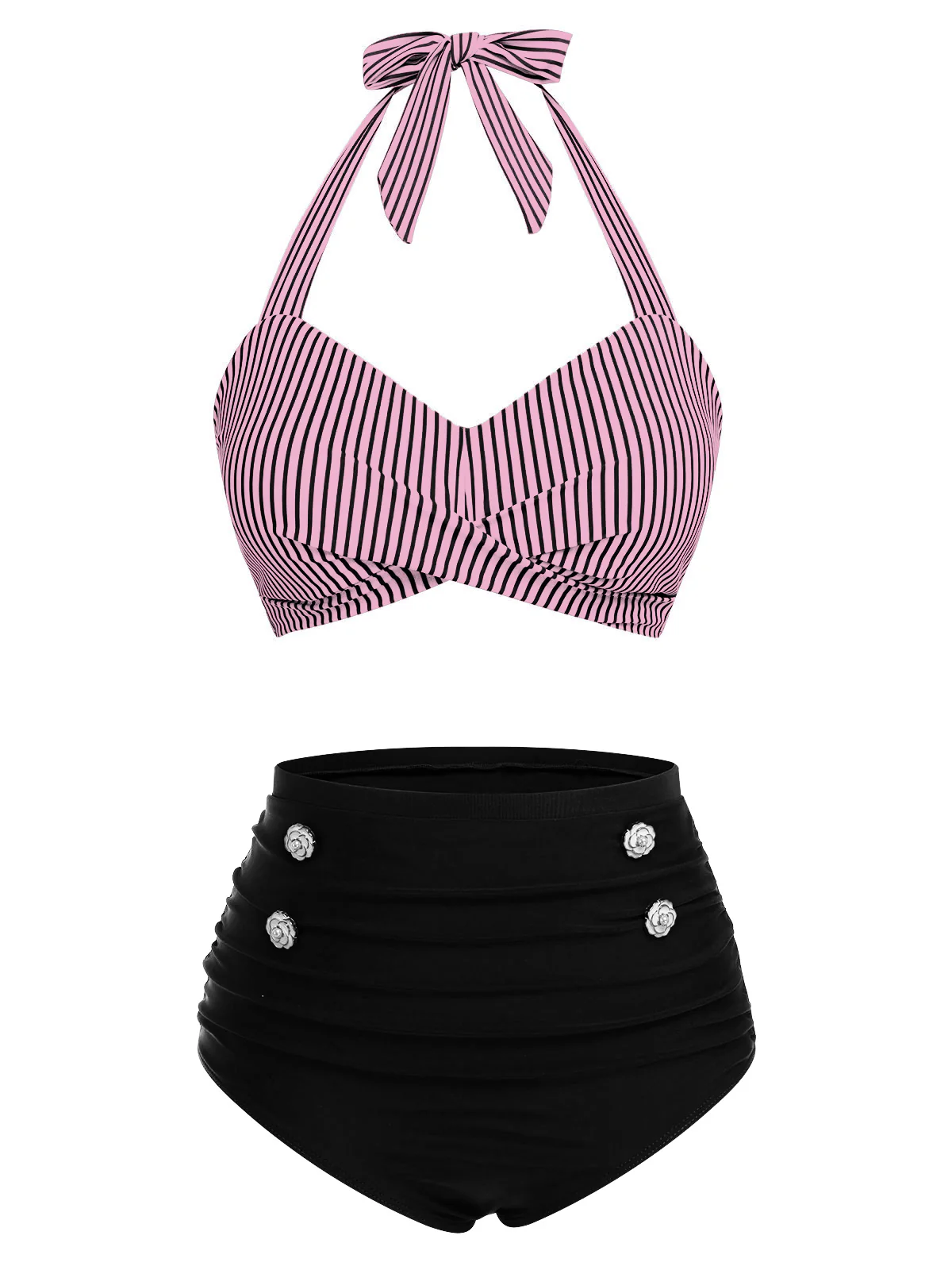 Blue 1940s Striped Halter Swimsuit Set - Image 13