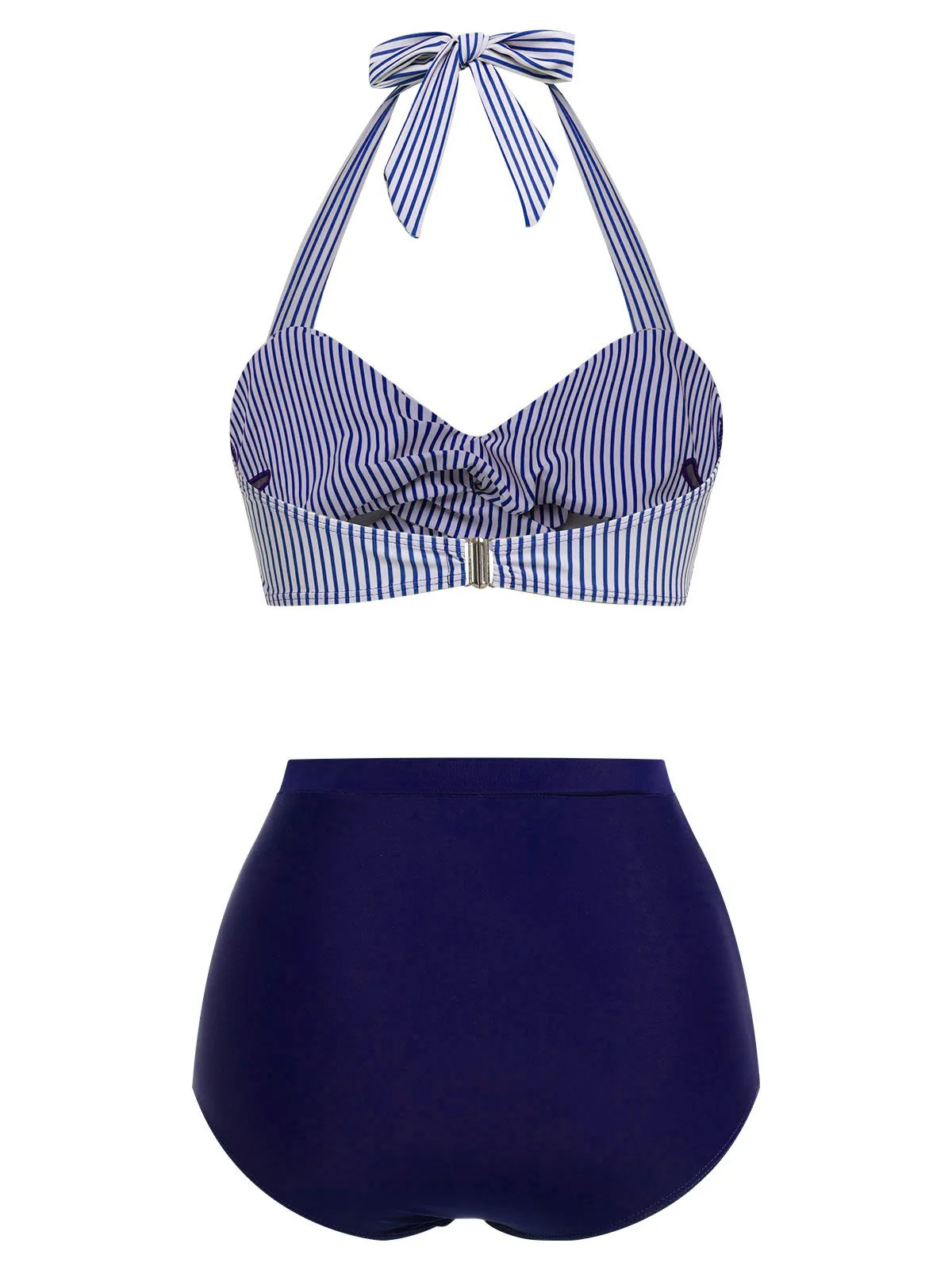 Blue 1940s Striped Halter Swimsuit Set - Image 3
