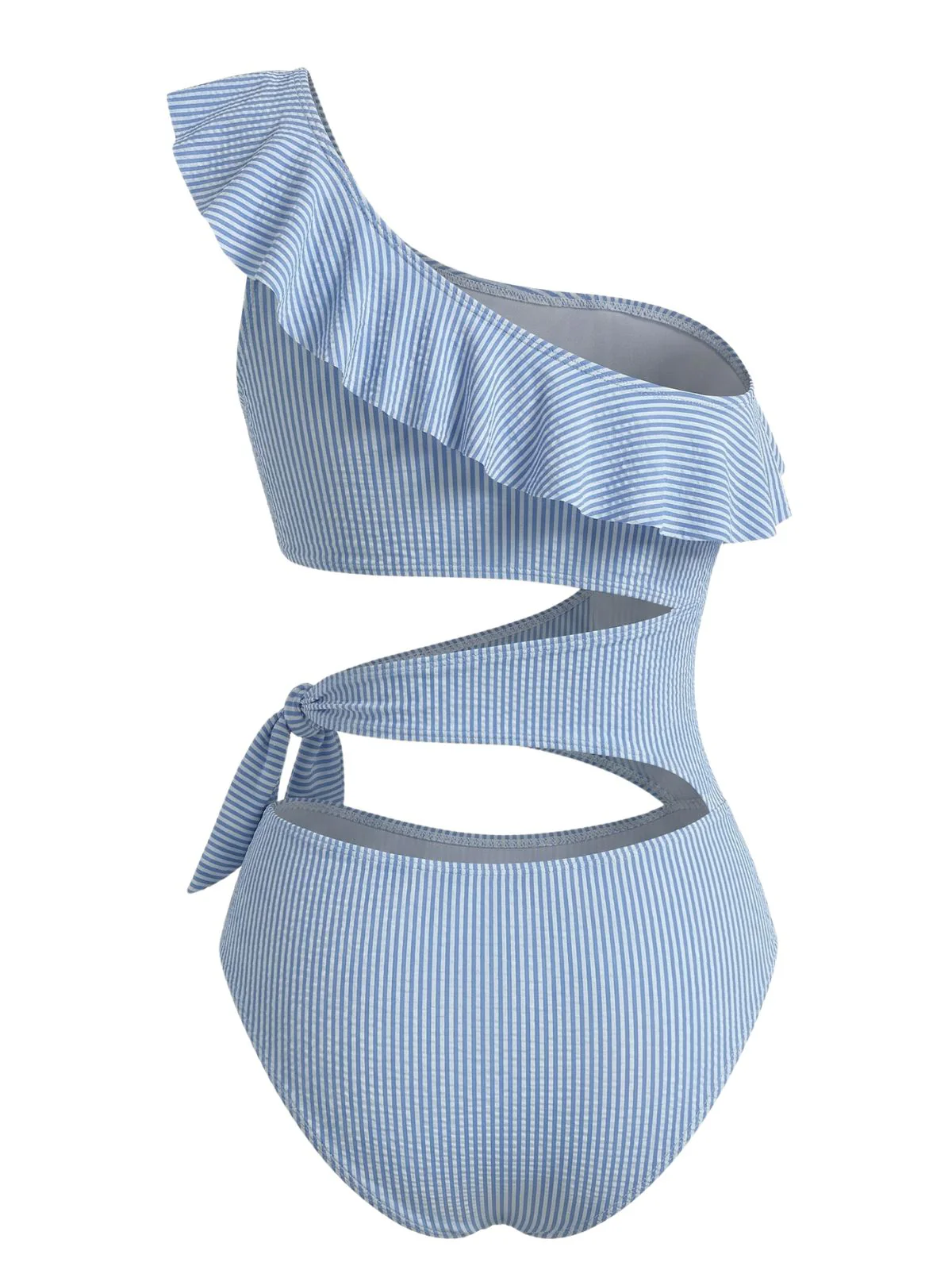 Blue 1940s Striped One-Shoulder Cutout One-Piece Swimsuit - Image 4