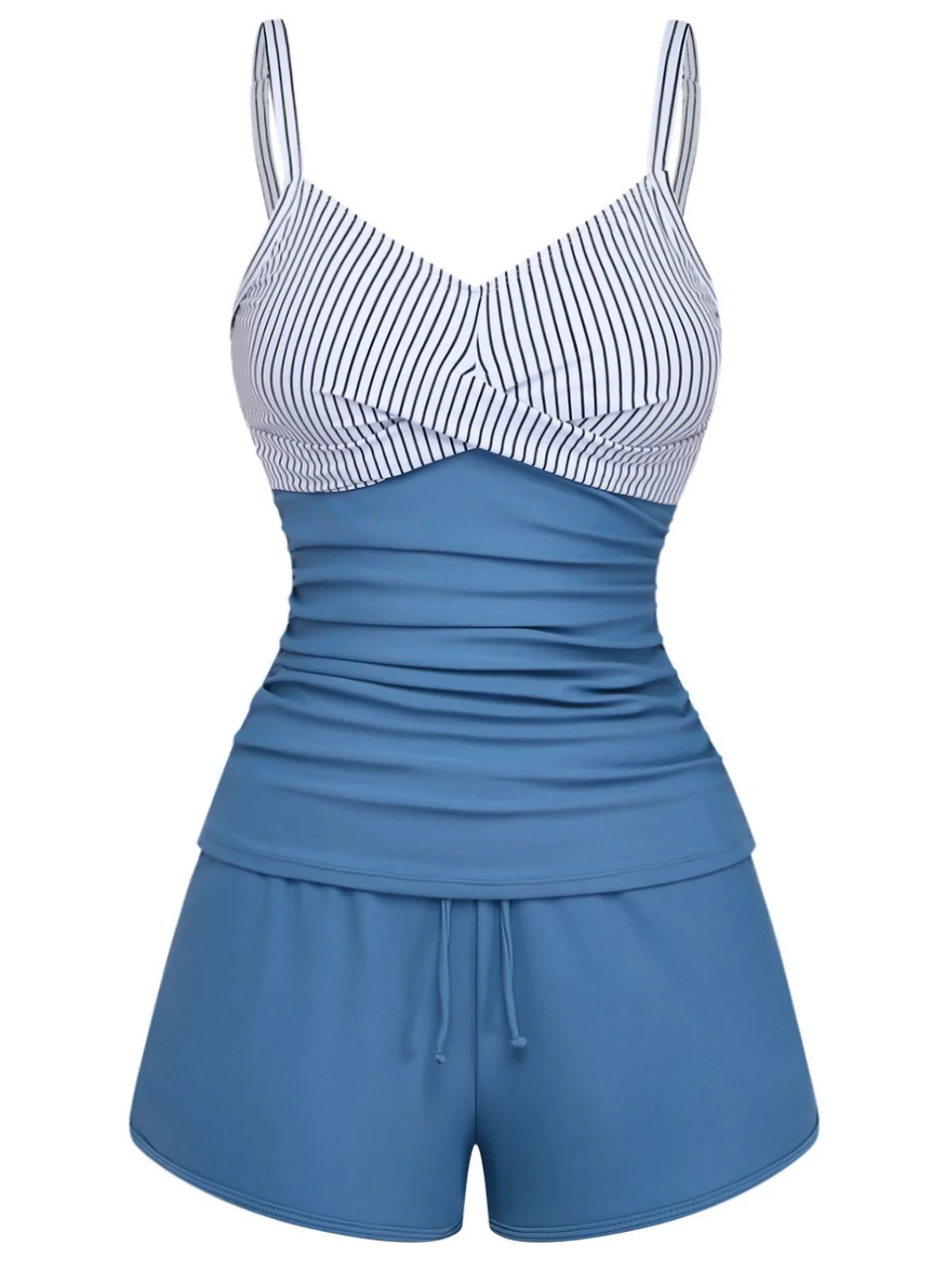 [Pre-Sale] Blue 1940s Striped Pocket Ruched Swimsuit - Image 2