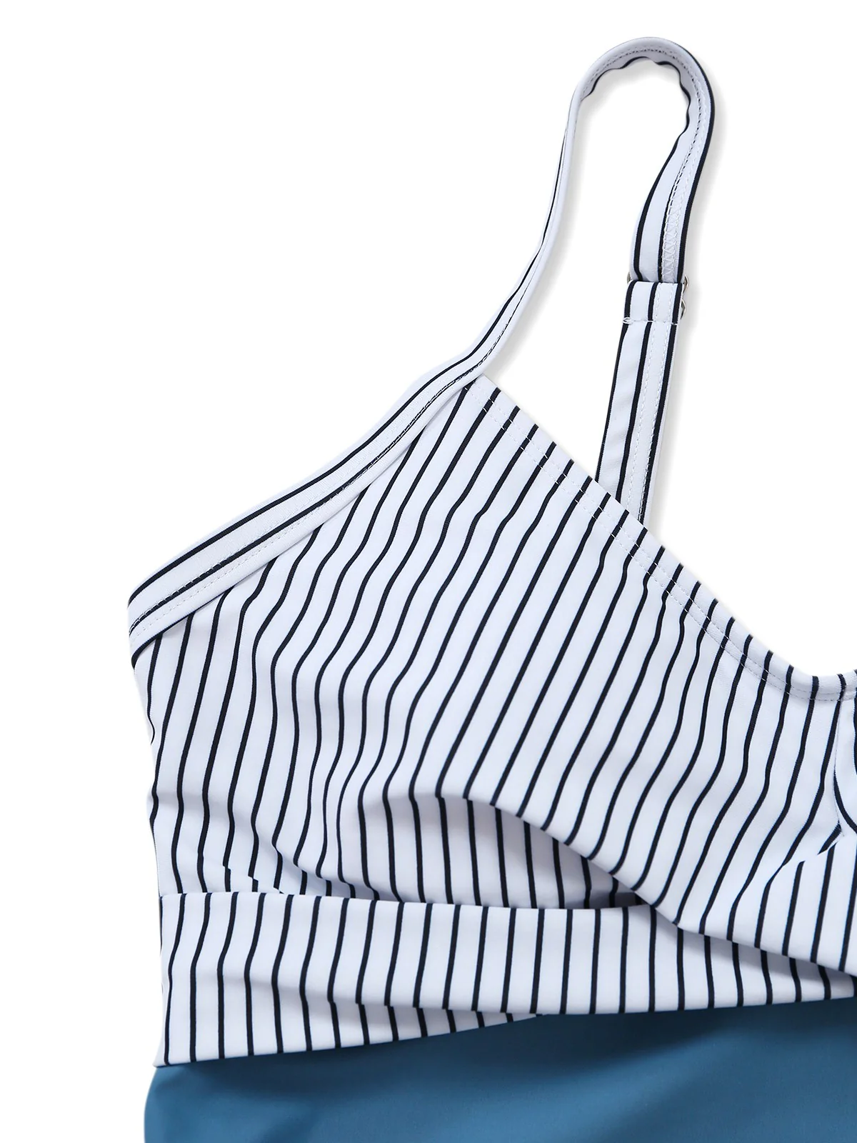 [Pre-Sale] Blue 1940s Striped Pocket Ruched Swimsuit - Image 4
