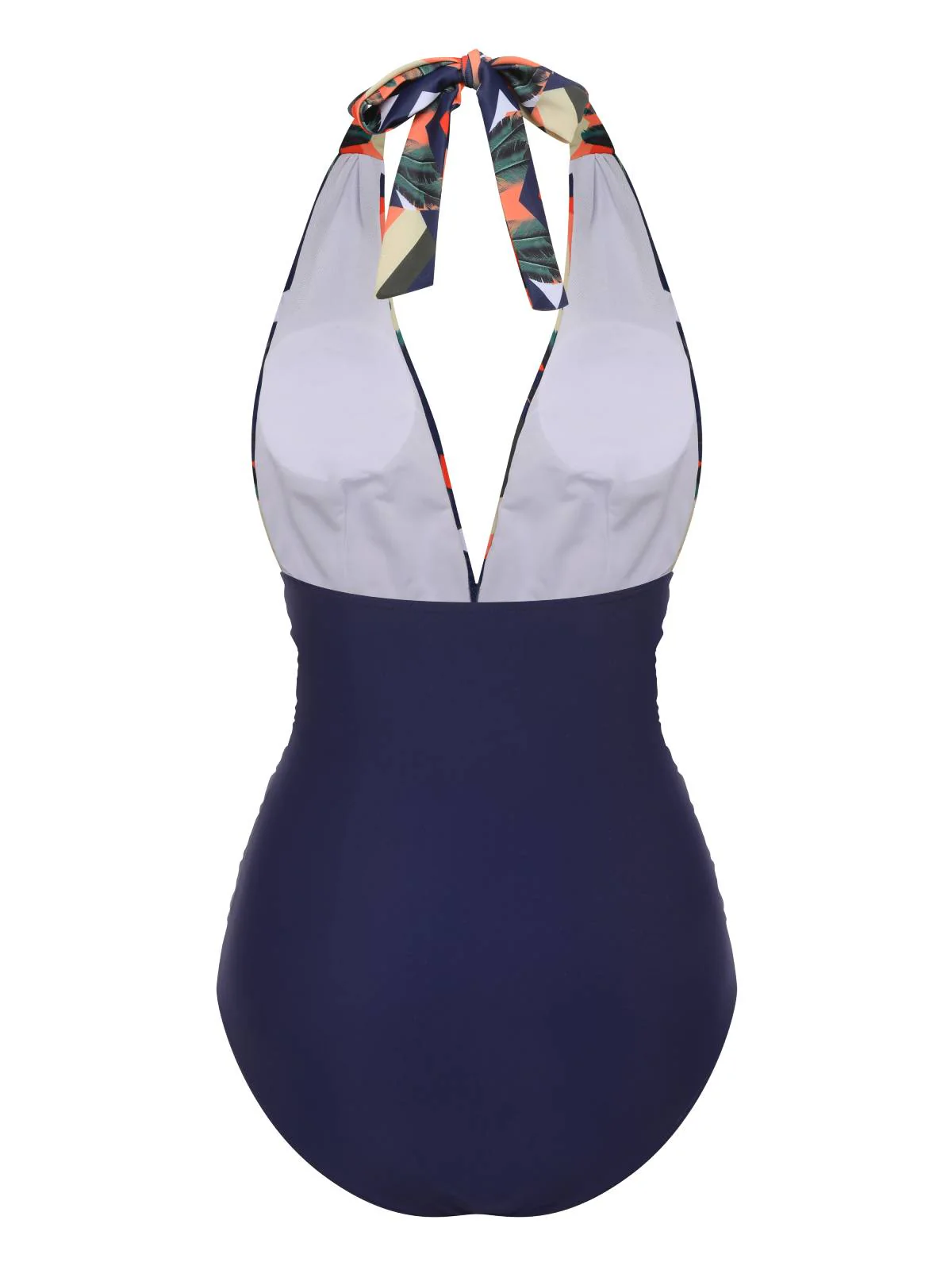 Blue 1940s Tropical Deep-V Halter Swimsuit - Image 3