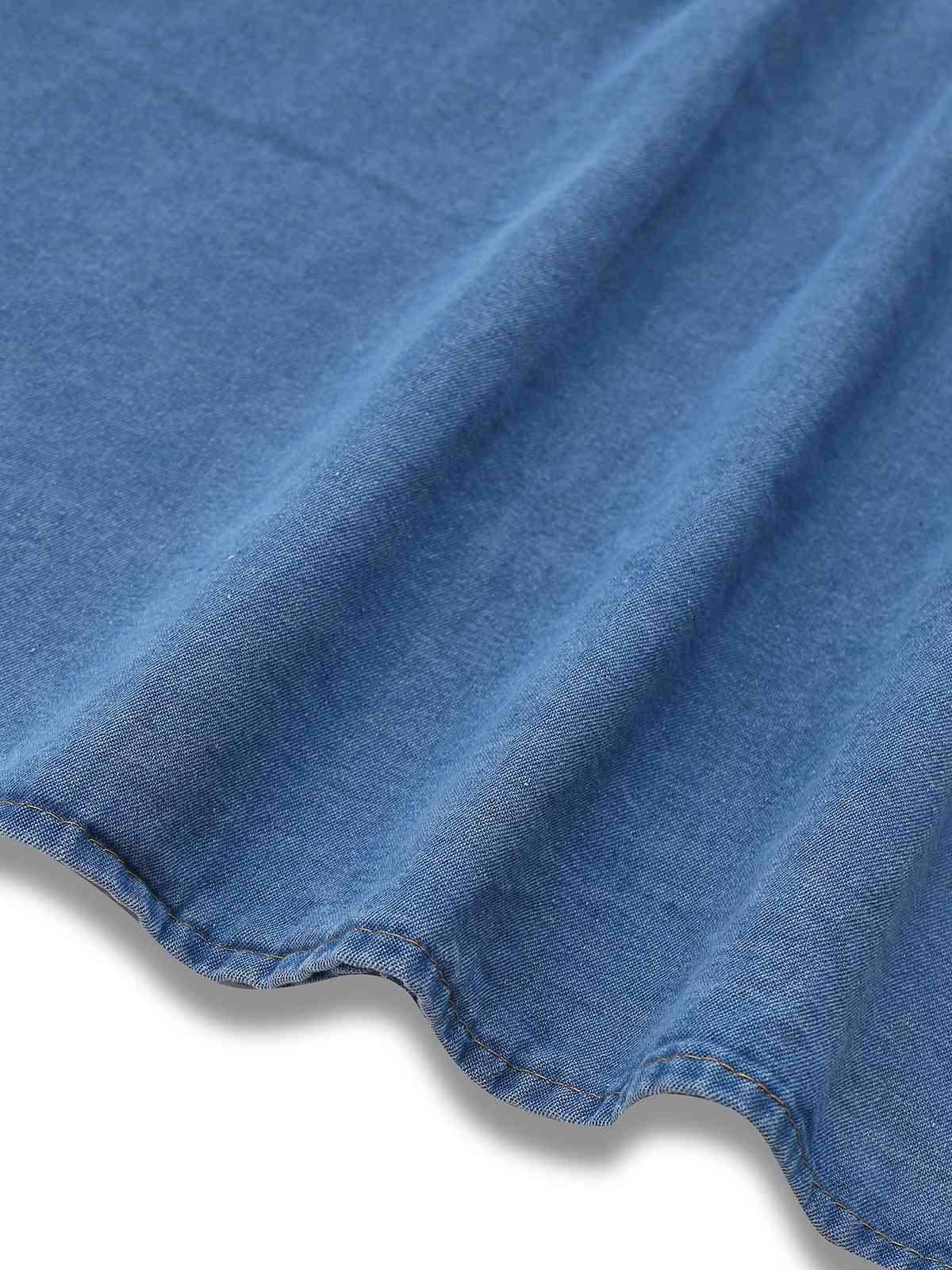 Blue 1940s V-Neck Knot Cuff Denim Dress - Image 5