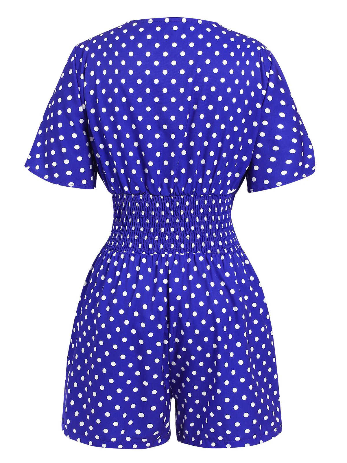 Blue 1940s V-Neck Polka Dots Romper - Image 3
