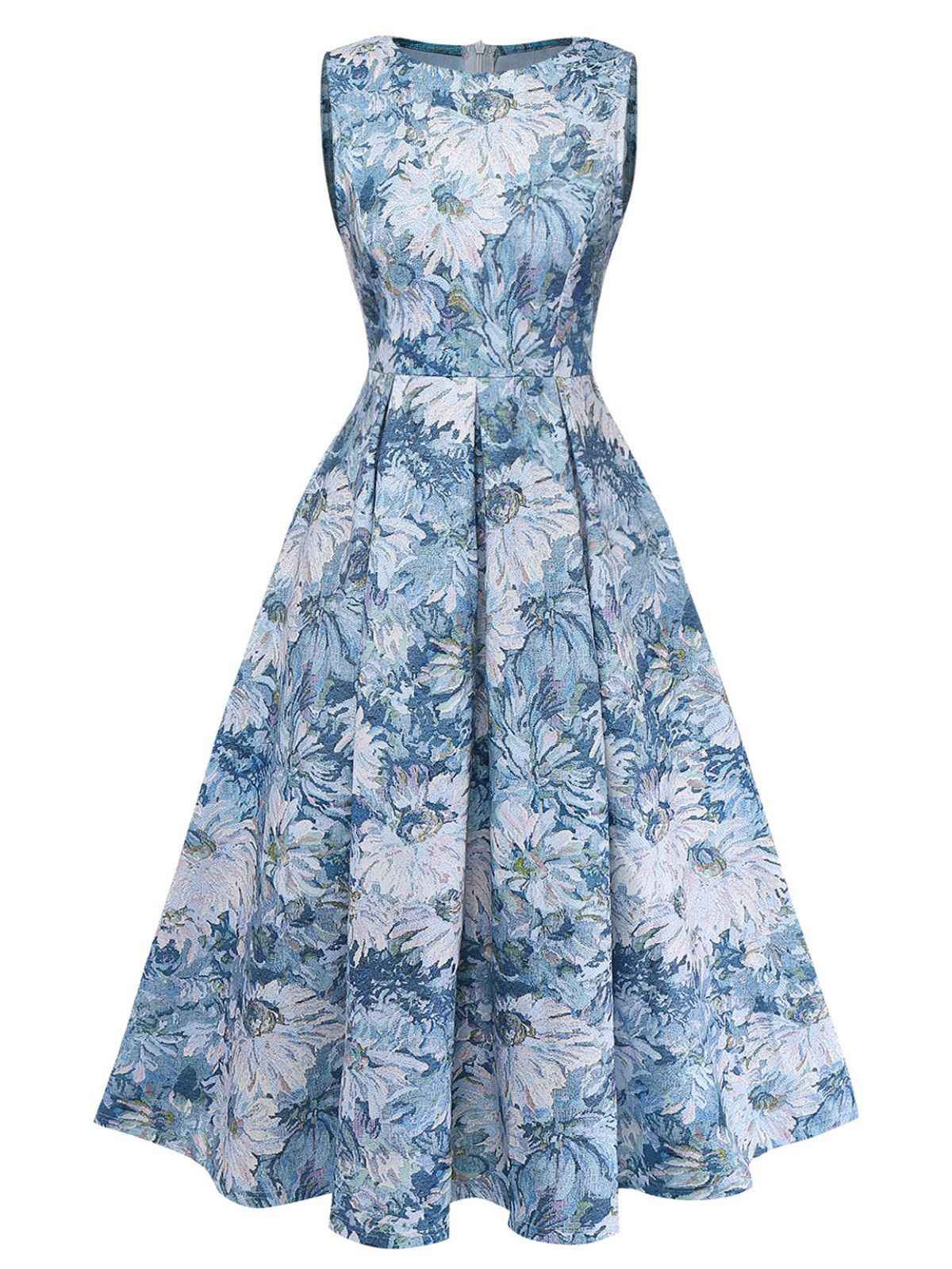 [Pre-Sale] Blue 1950s All-Over Oil Painting Floral Sleeveless Dress - Image 2