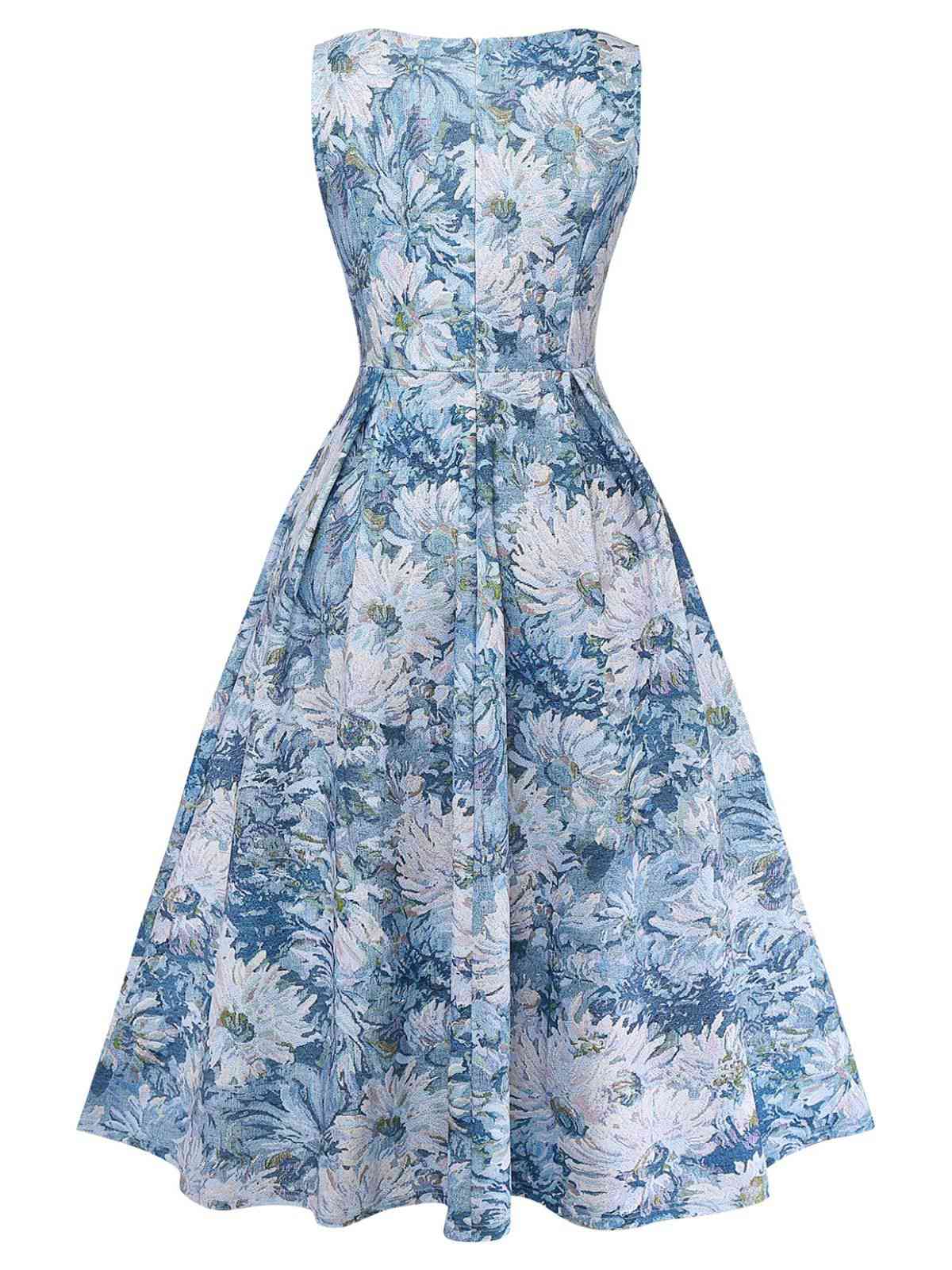 [Pre-Sale] Blue 1950s All-Over Oil Painting Floral Sleeveless Dress - Image 3