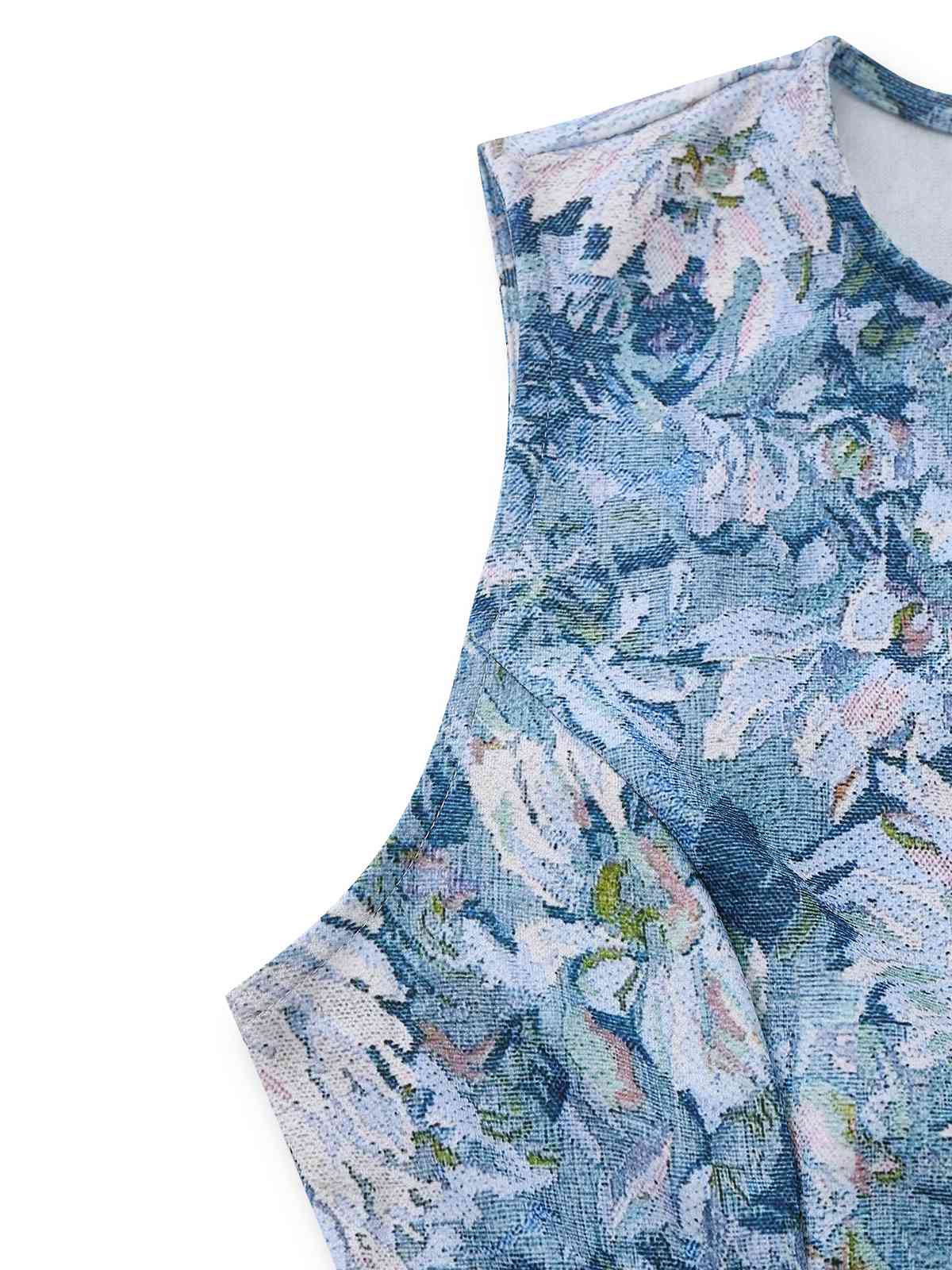 [Pre-Sale] Blue 1950s All-Over Oil Painting Floral Sleeveless Dress - Image 5
