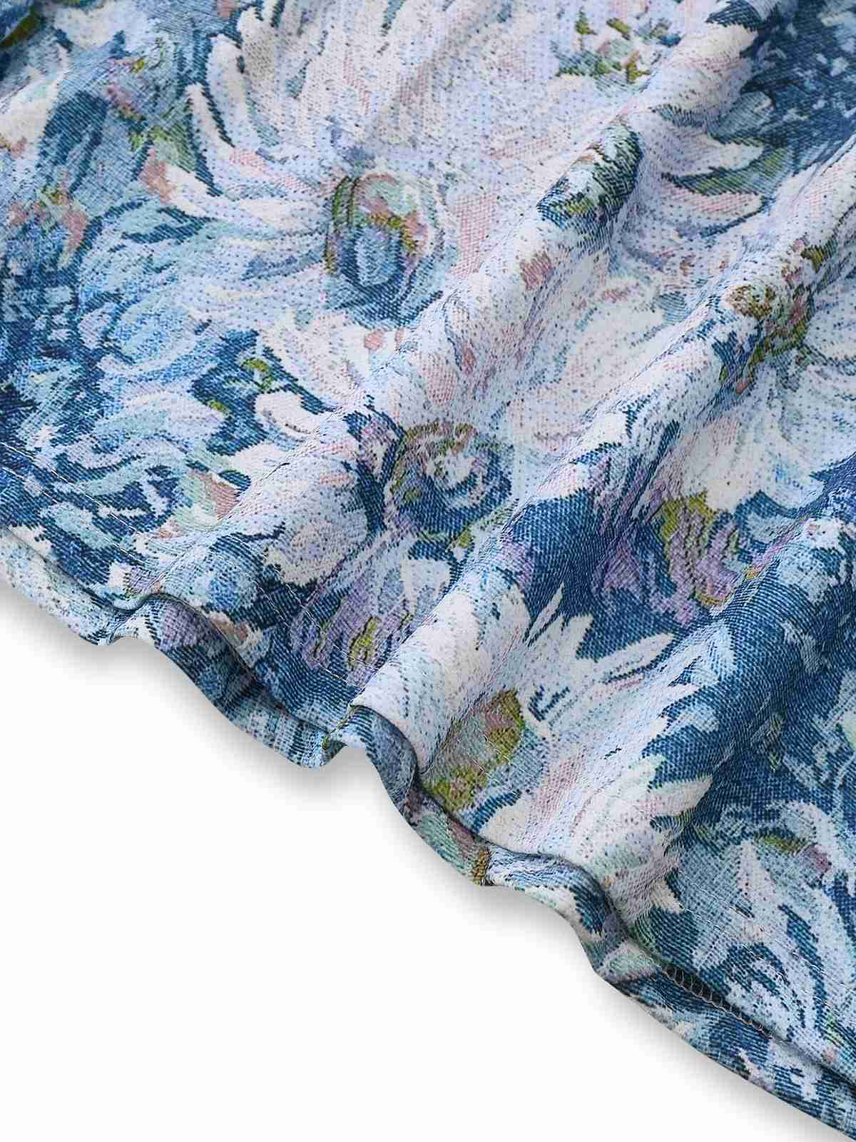 [Pre-Sale] Blue 1950s All-Over Oil Painting Floral Sleeveless Dress - Image 6
