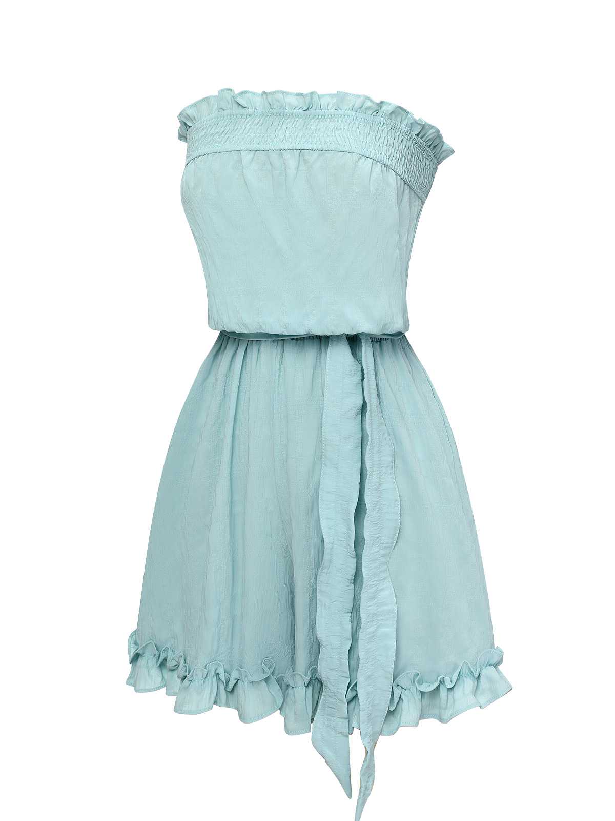 Blue 1950s Bandeau Ruffles Belted Romper - Image 2