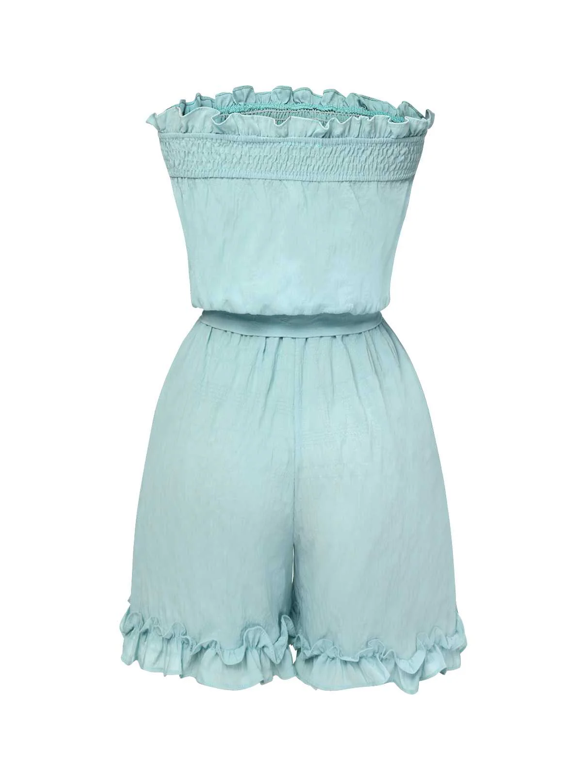 Blue 1950s Bandeau Ruffles Belted Romper - Image 3