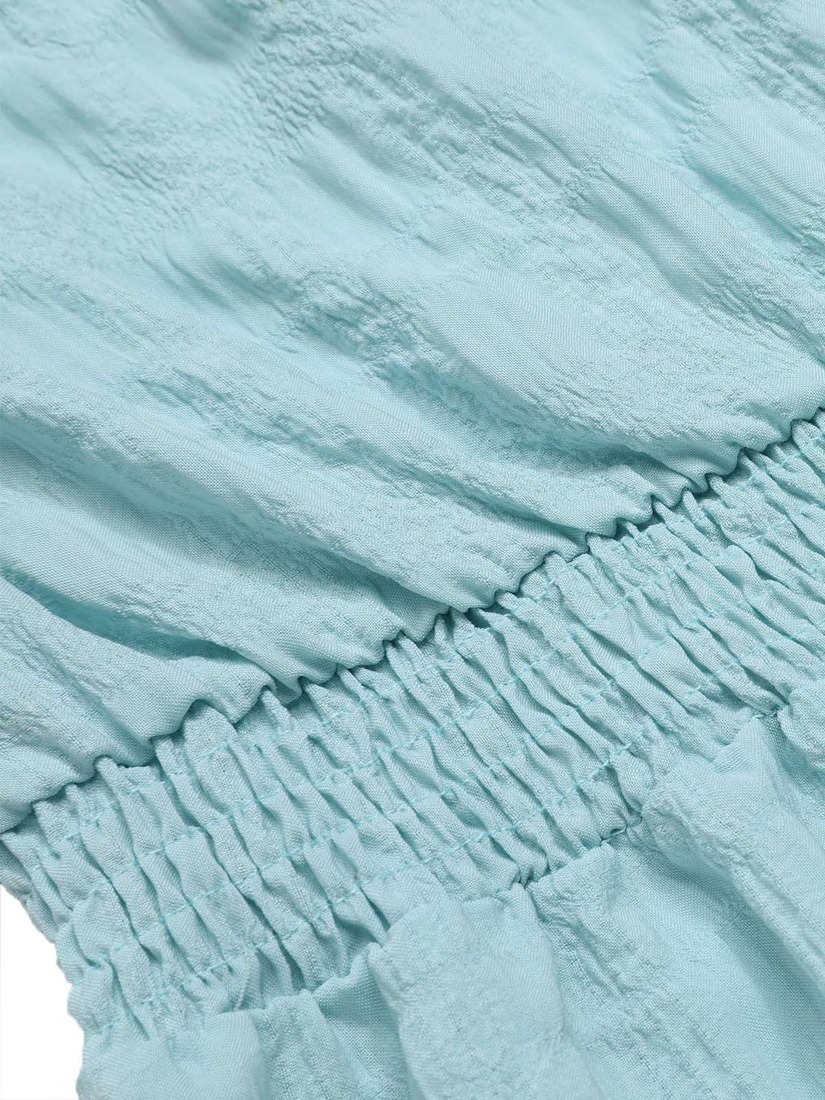 Blue 1950s Bandeau Ruffles Belted Romper - Image 4