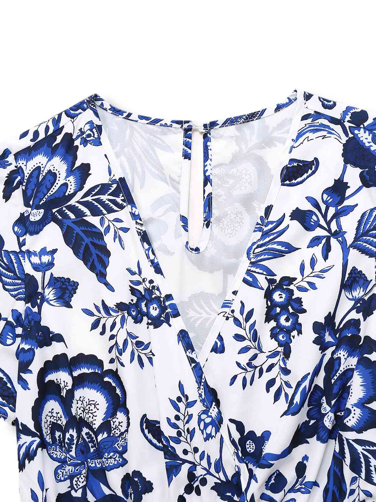 Blue 1950s Blue-White-Porcelain Floral Belted Romper - Image 3