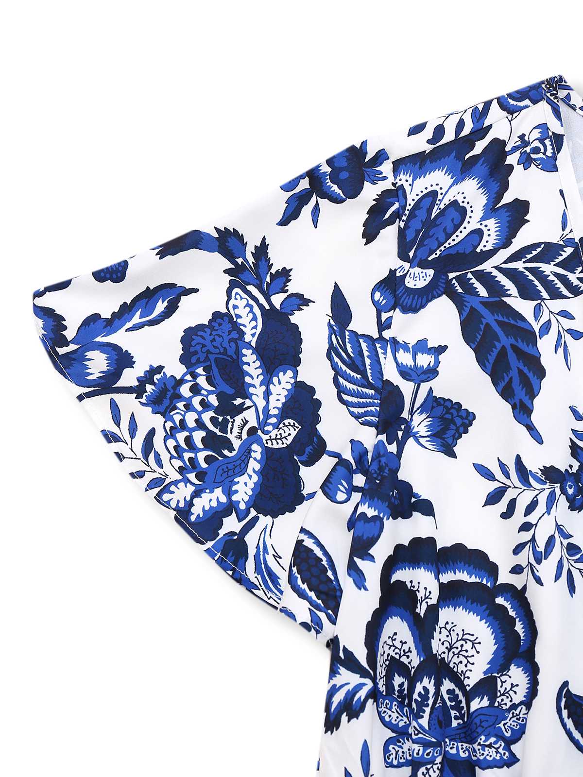 Blue 1950s Blue-White-Porcelain Floral Belted Romper - Image 4