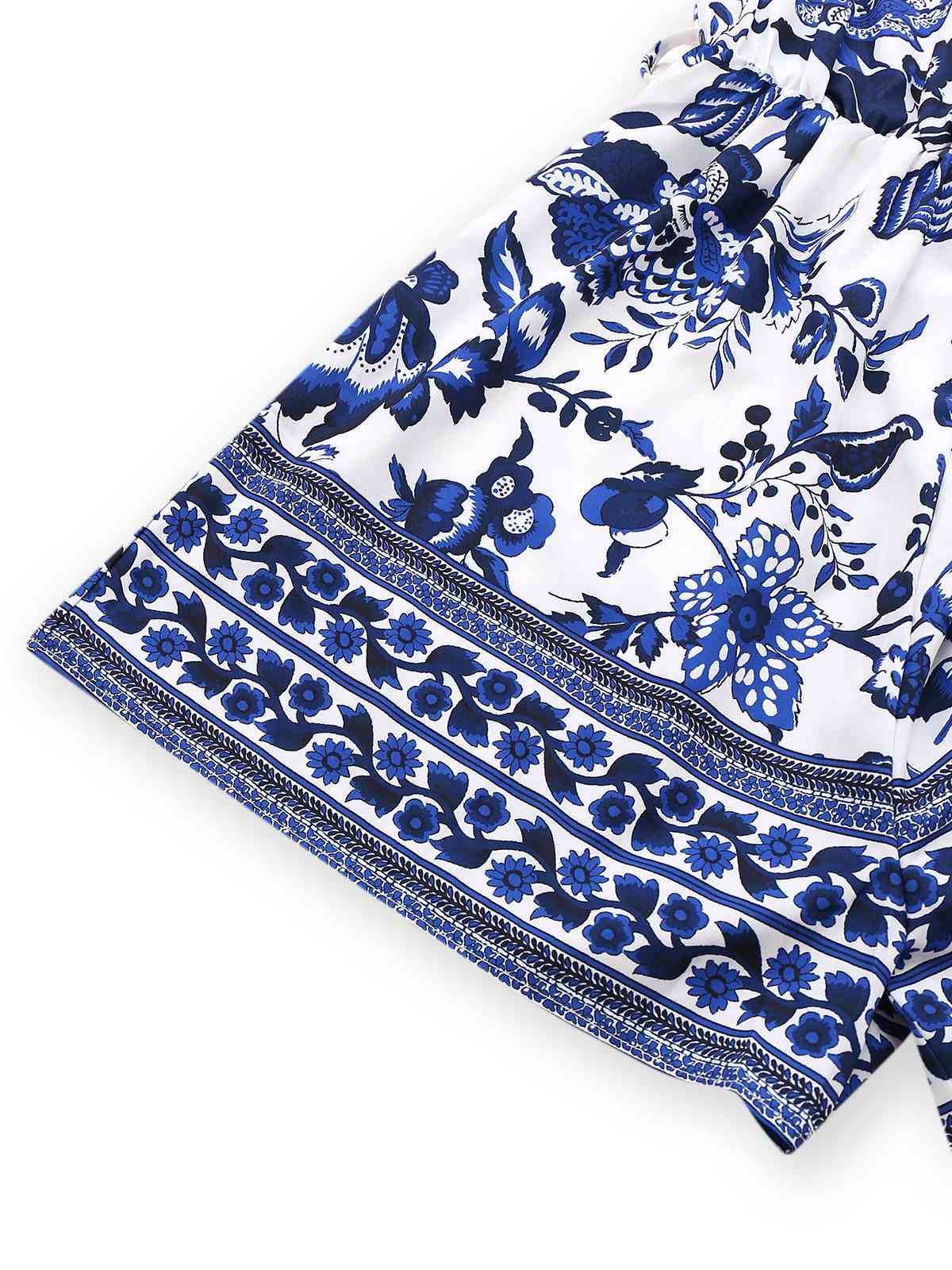 Blue 1950s Blue-White-Porcelain Floral Belted Romper - Image 6