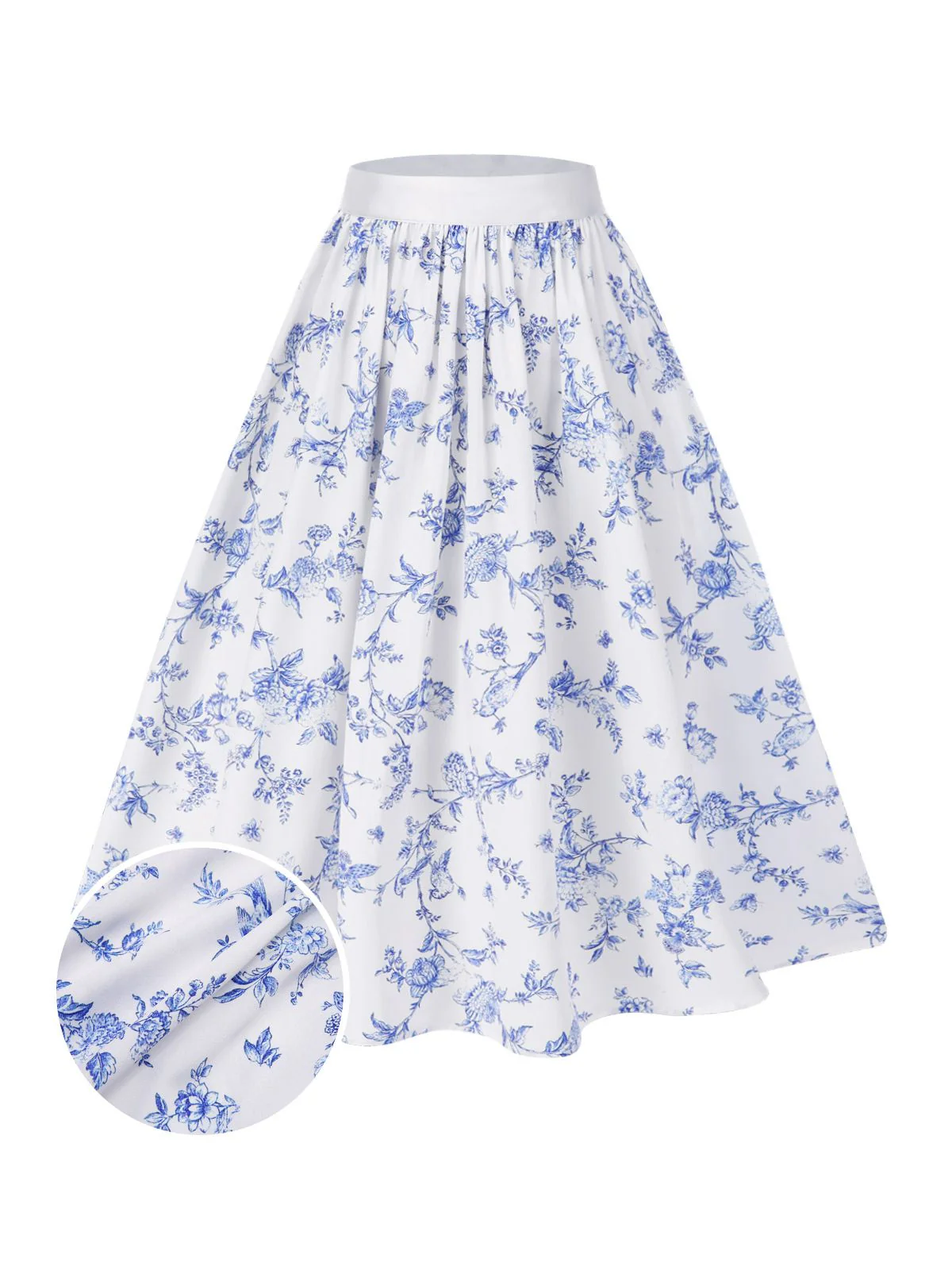 Blue 1950s Blue & White Porcelain Floral Skirt - Image 2