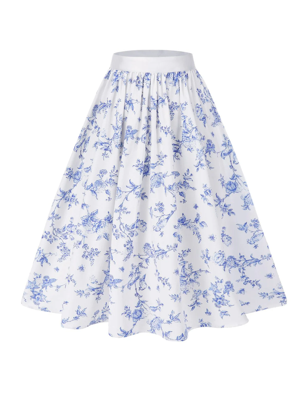 Blue 1950s Blue & White Porcelain Floral Skirt - Image 3