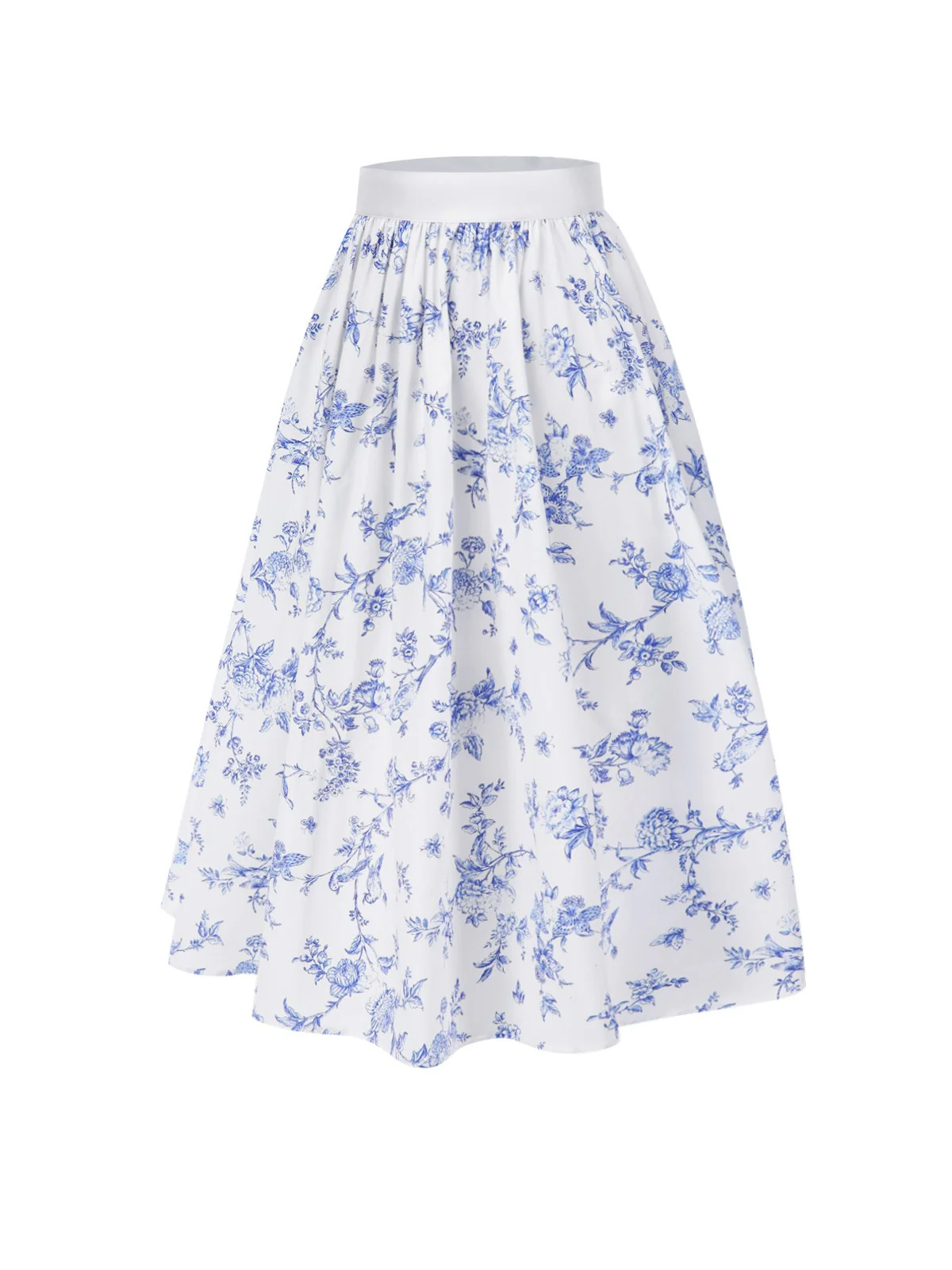 Blue 1950s Blue & White Porcelain Floral Skirt - Image 4