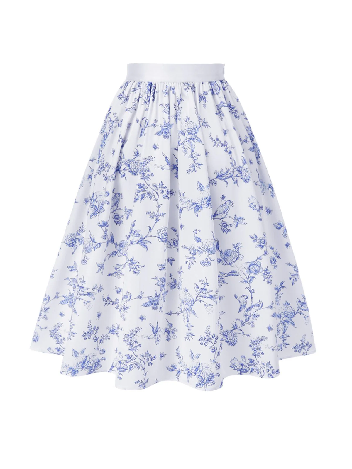 Blue 1950s Blue & White Porcelain Floral Skirt - Image 5