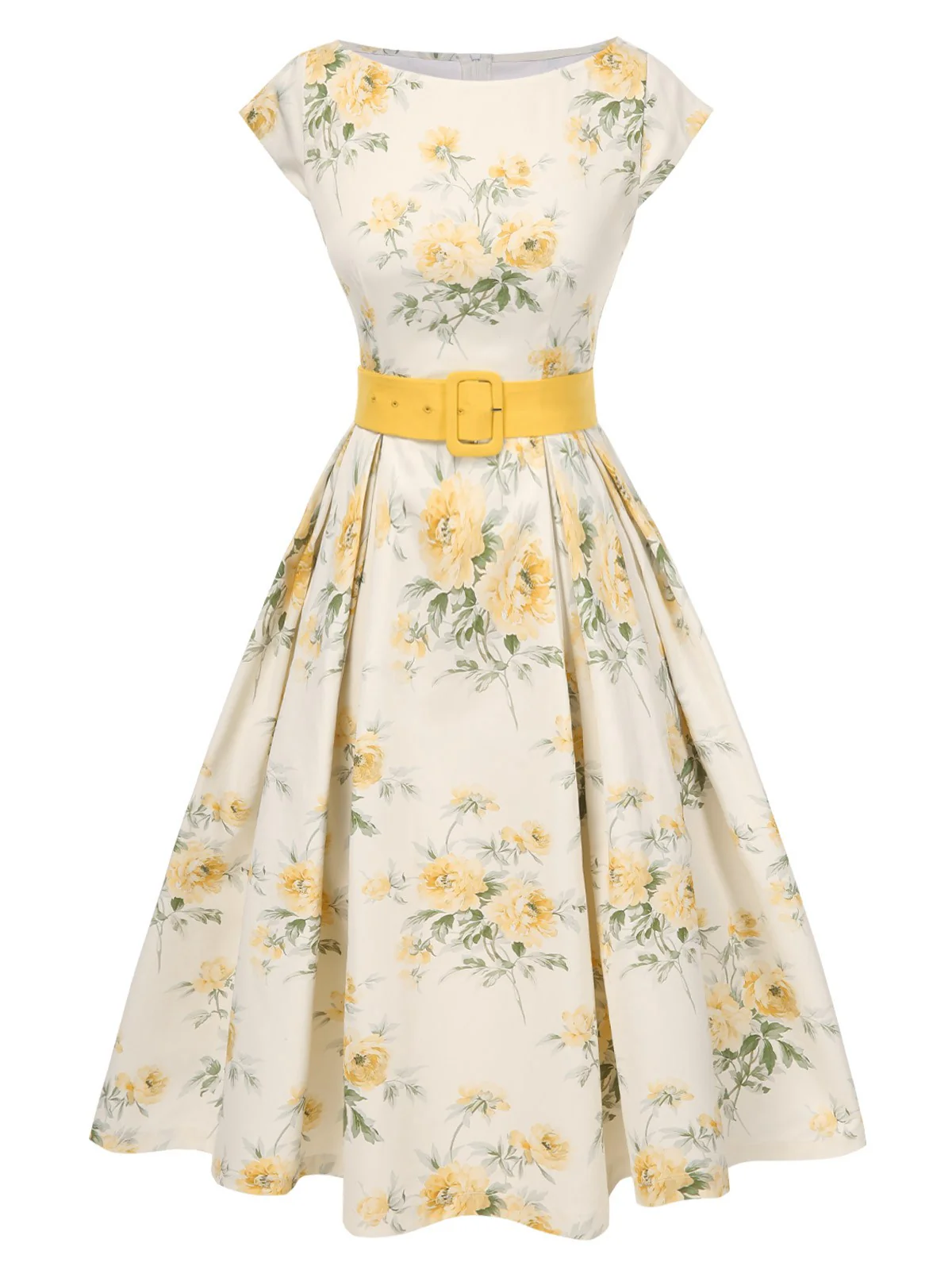 [Pre-Sale] Blue 1950s Boat Neck Daisy Belted Dress - Image 3
