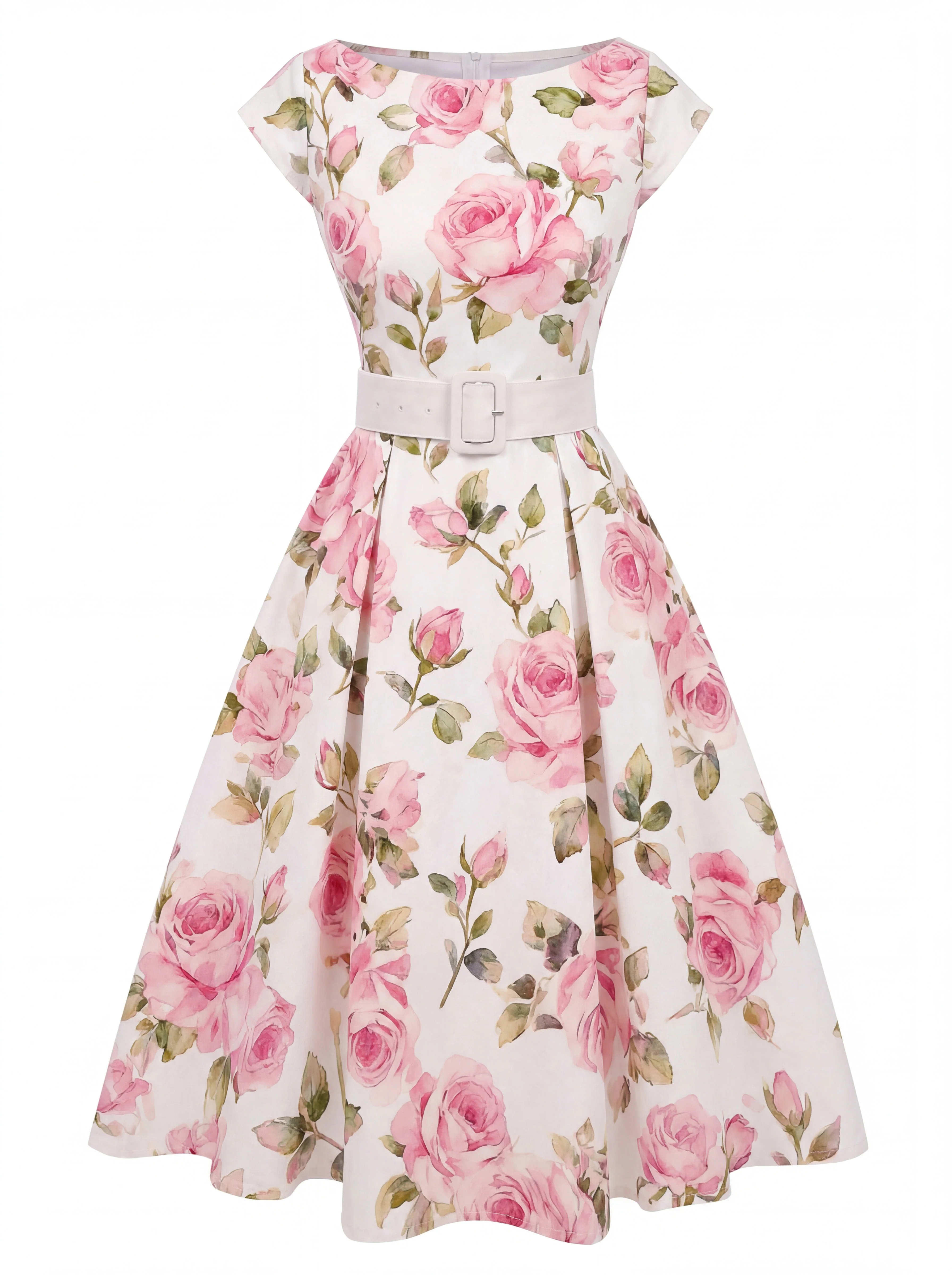 [Pre-Sale] Blue 1950s Boat Neck Daisy Belted Dress - Image 9