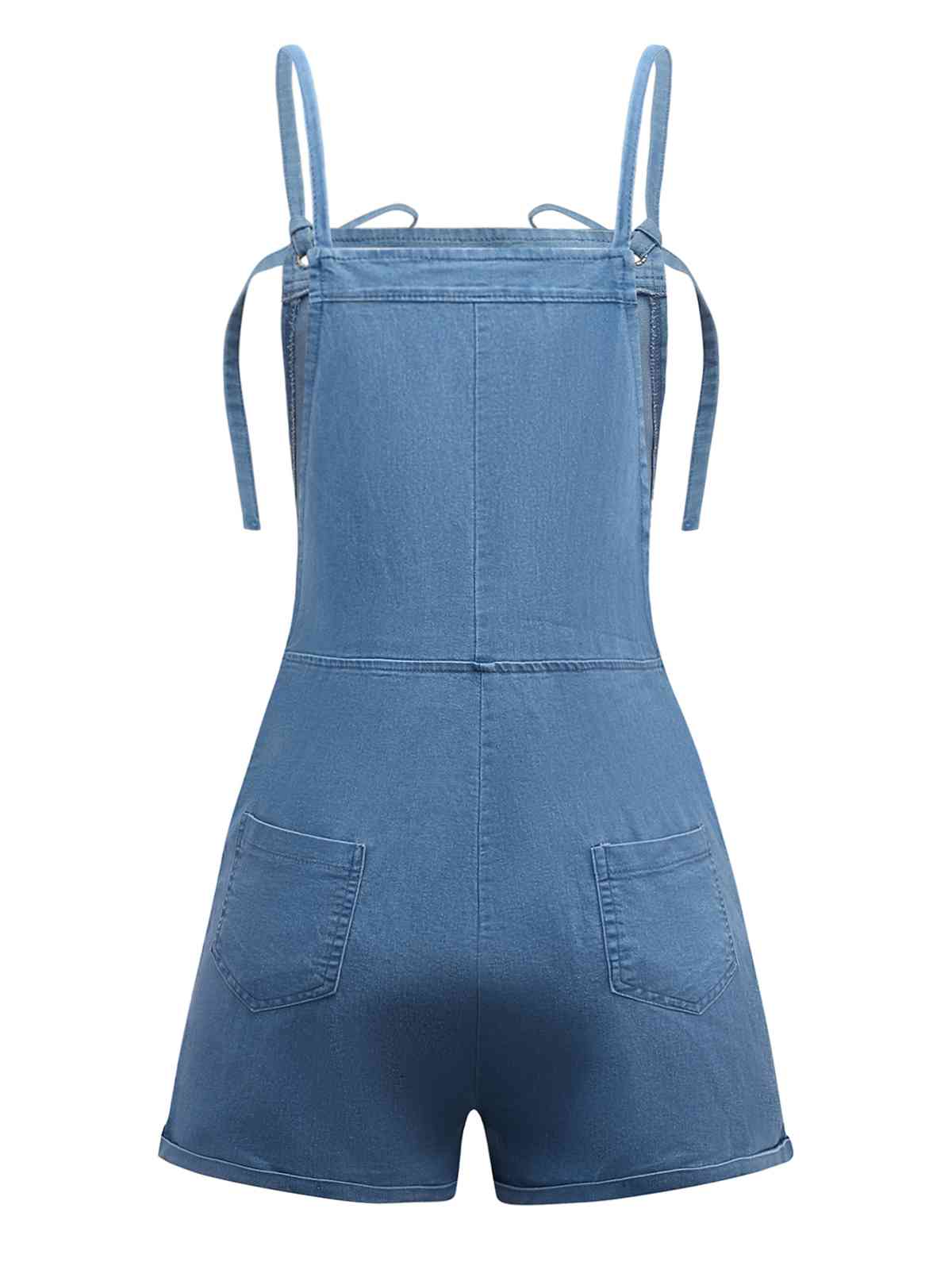Blue 1950s Bow Tie Denim Romper - Image 2