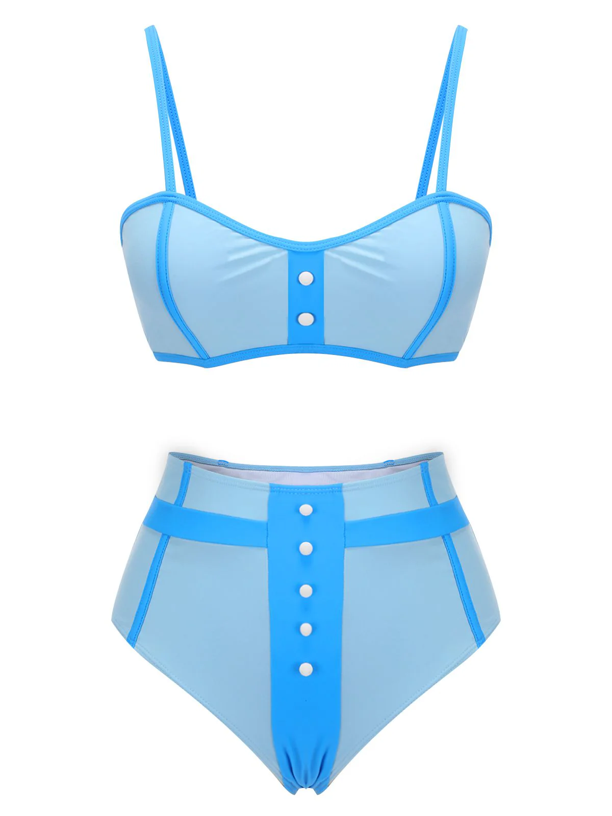 Blue 1950s Button Patchwork Swimsuit - Image 2