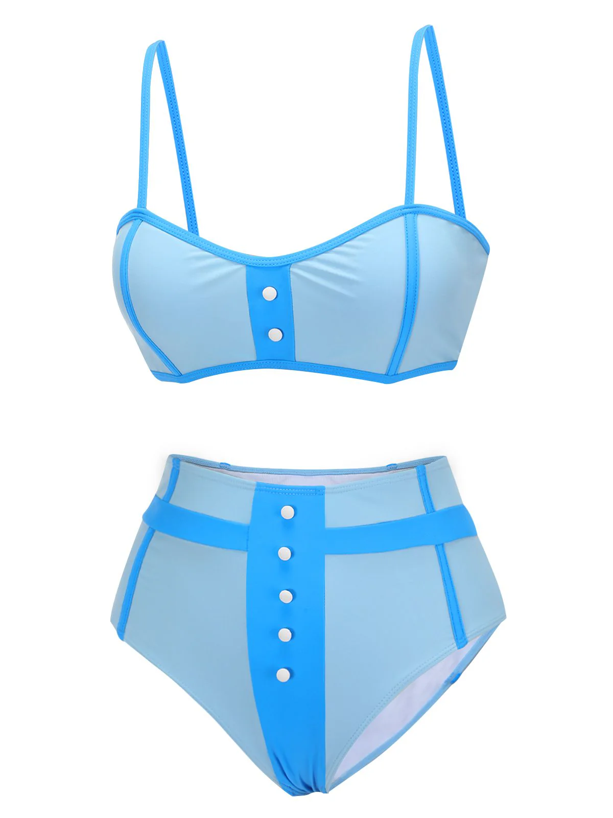 Blue 1950s Button Patchwork Swimsuit - Image 4