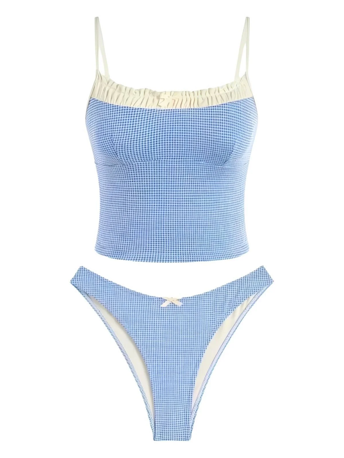 Red 1950s Checkered Lace Trim Tankini Set - Image 5