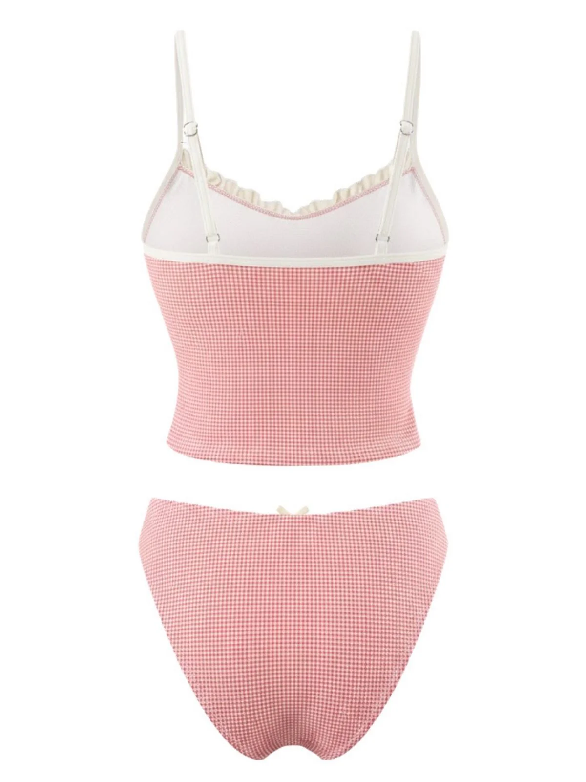 Red 1950s Checkered Lace Trim Tankini Set - Image 2