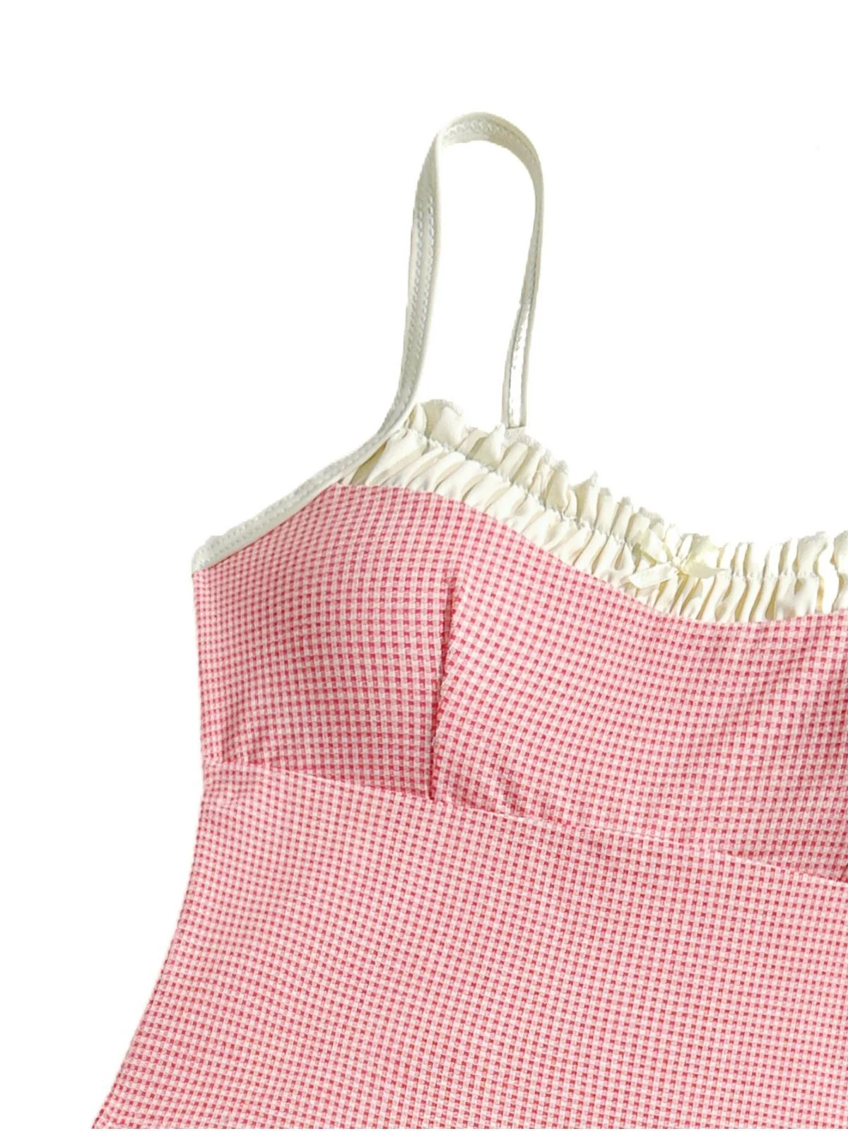 Red 1950s Checkered Lace Trim Tankini Set - Image 3