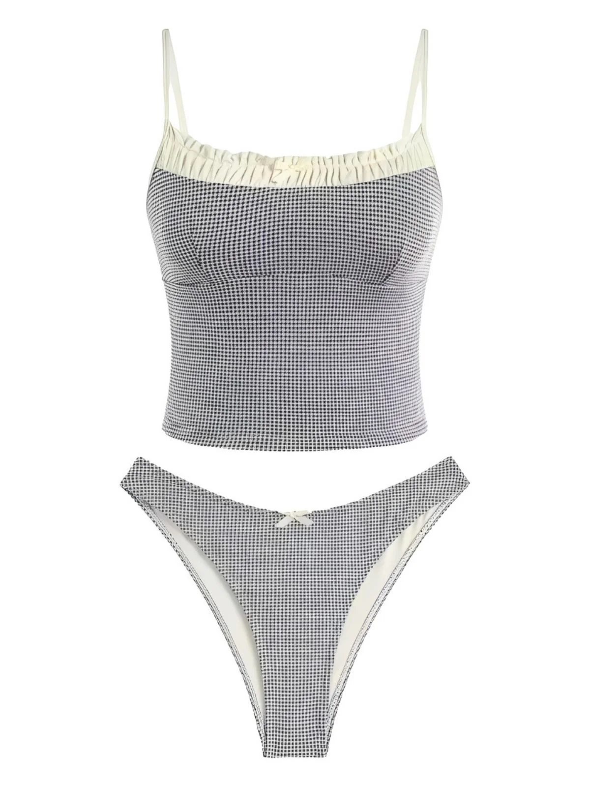Red 1950s Checkered Lace Trim Tankini Set - Image 7