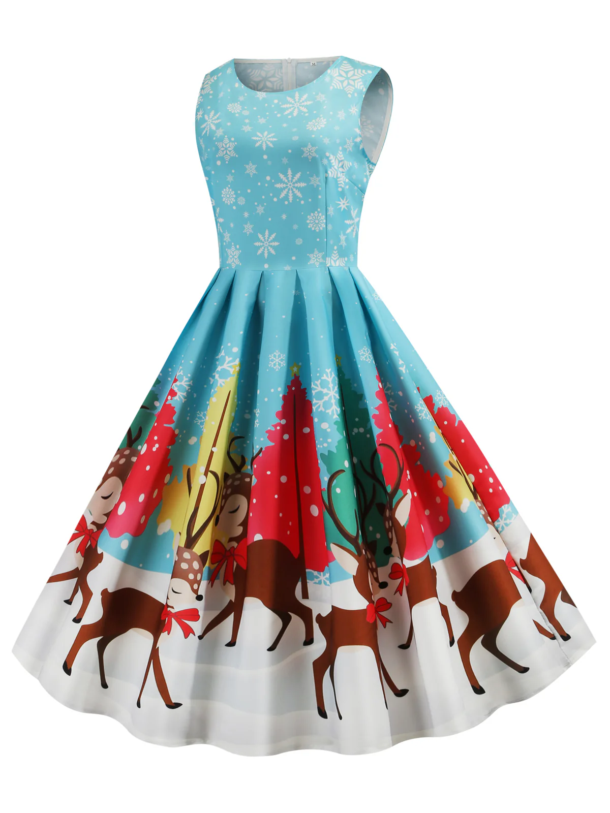 Blue 1950s Christmas Deer Swing Dress - Image 3