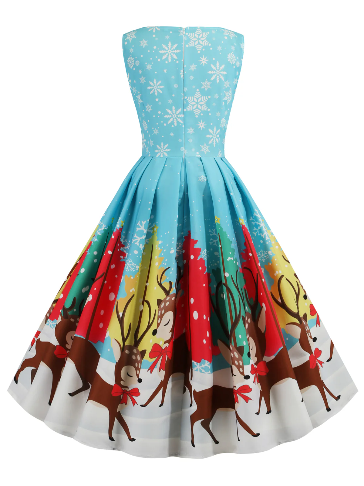 Blue 1950s Christmas Deer Swing Dress - Image 4