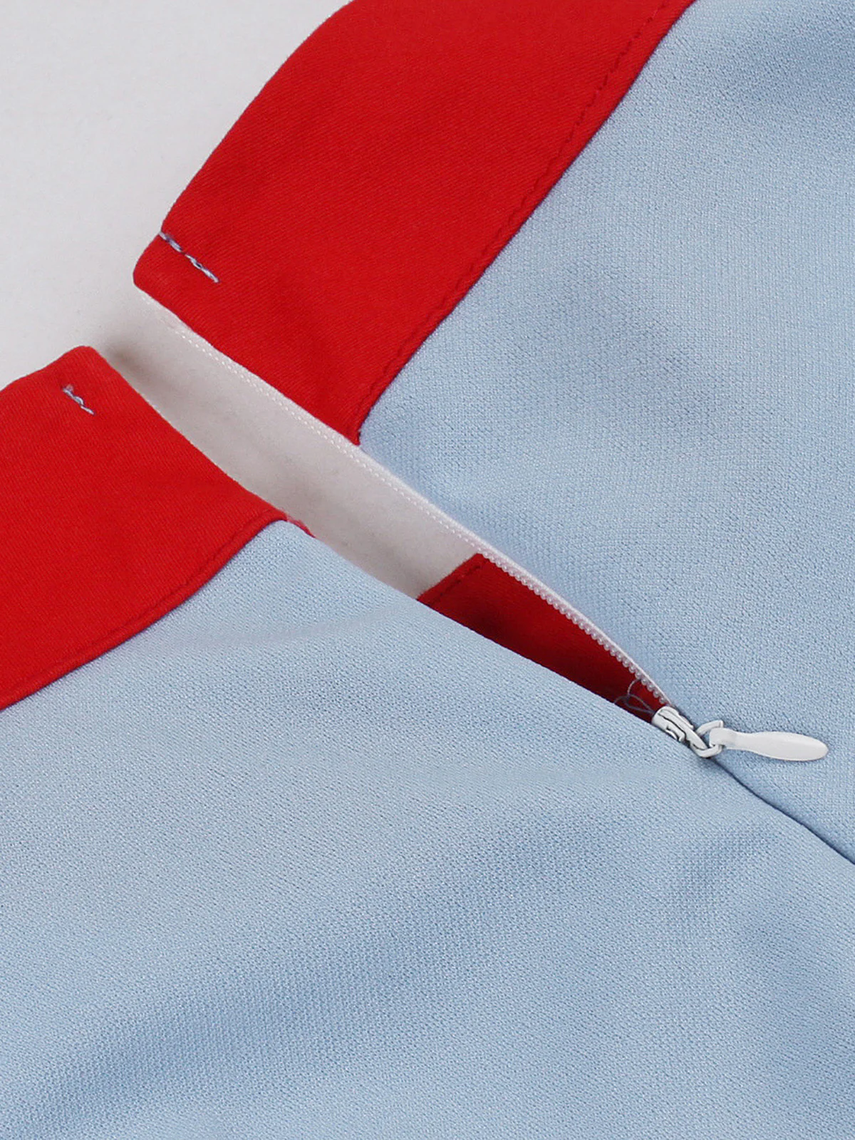 Blue 1950s Contrast Tie-Neck High Collar Dress - Image 5