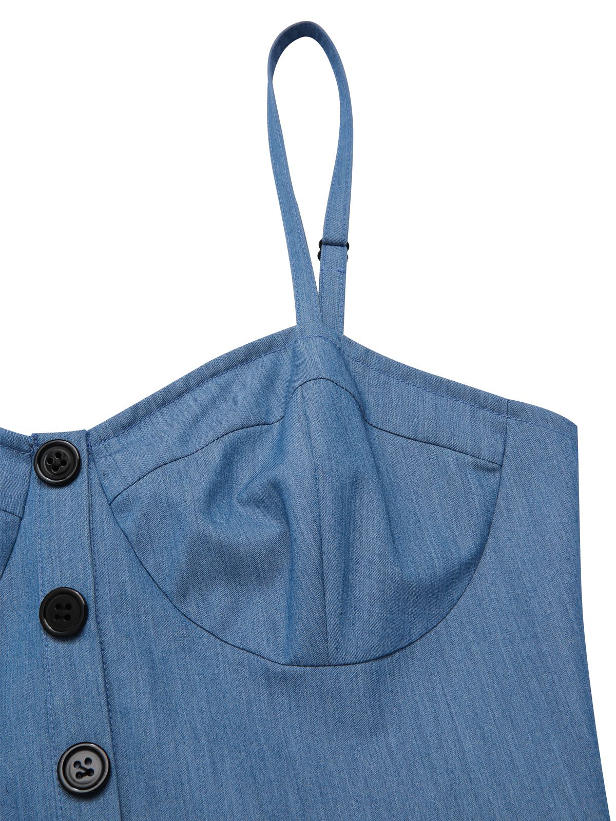 Blue 1950s Denim Polka Dot Mesh Patchwork Dress - Image 6