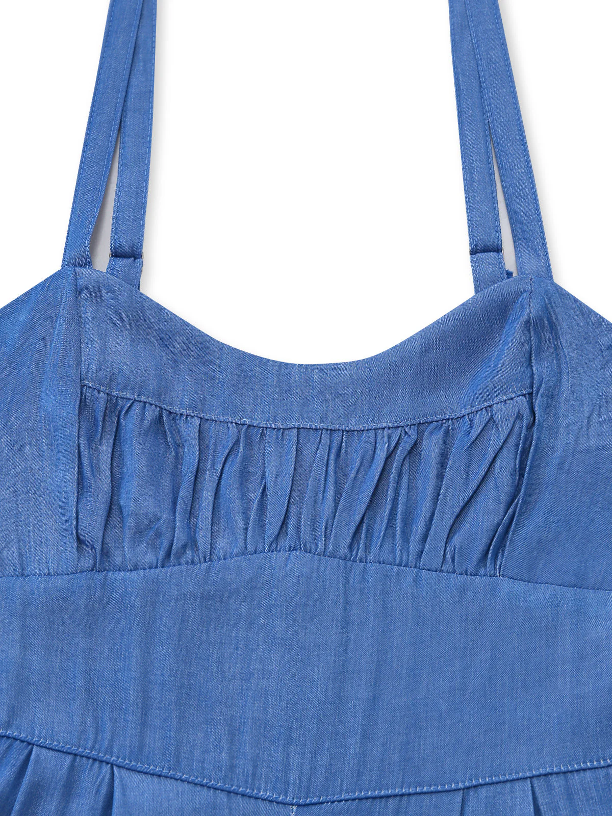 Blue 1950s Denim Spaghetti Strap Ruched Jumpsuit - Image 4