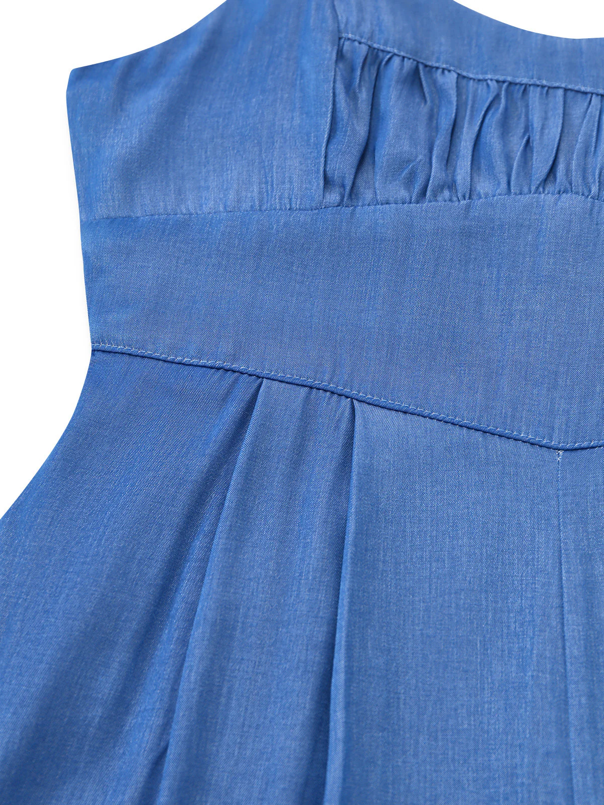 Blue 1950s Denim Spaghetti Strap Ruched Jumpsuit - Image 5