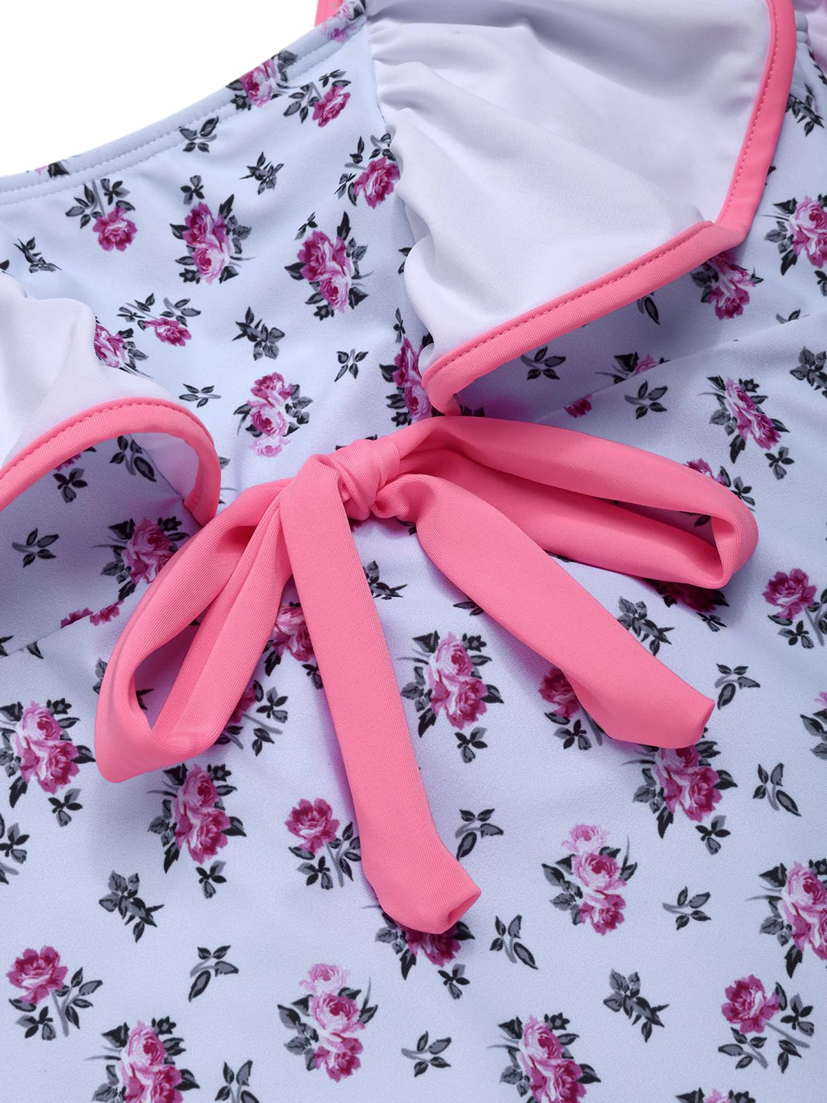 Blue 1950s Ditsy Floral Bow Ruffled Swimsuit - Image 4