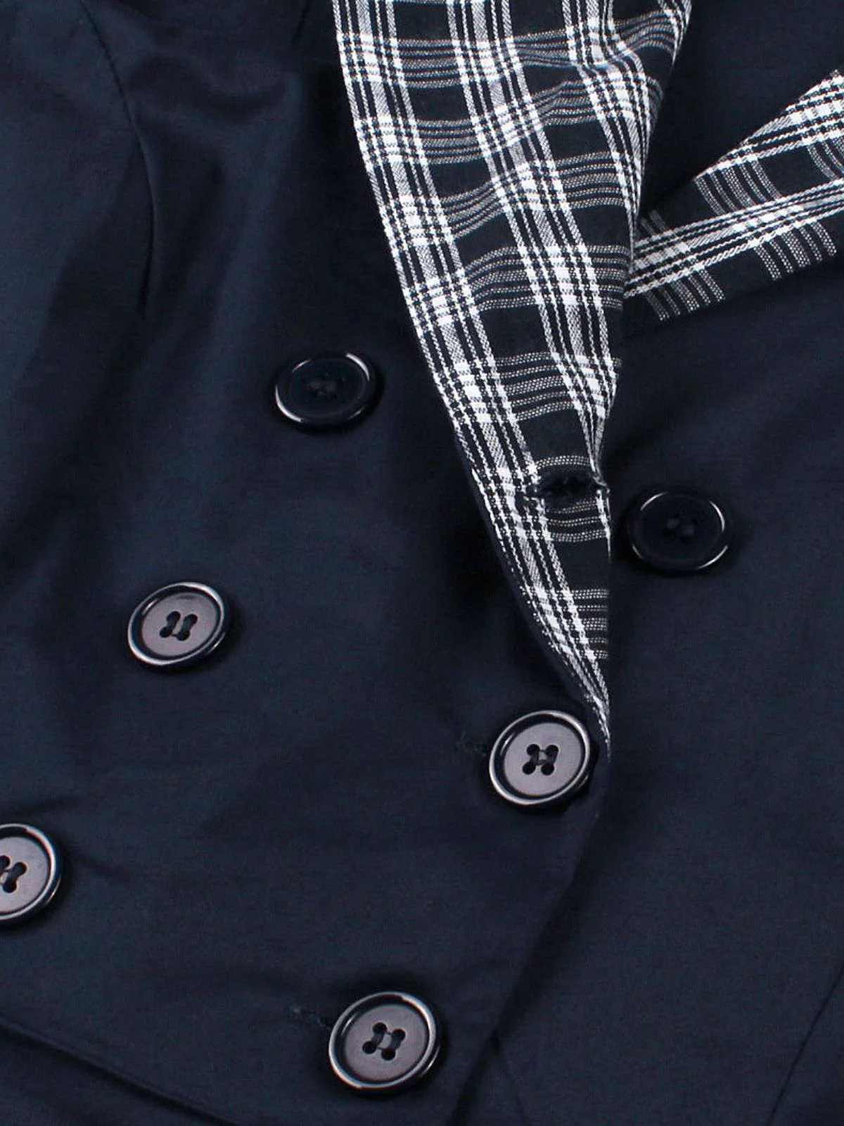 Blue 1950s Double Breasted Plaid Lapel Belted Dress - Image 3