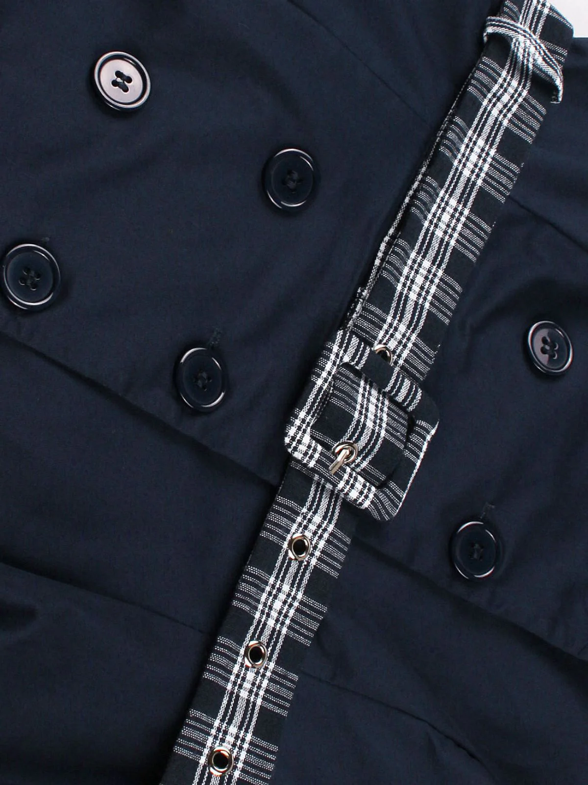 Blue 1950s Double Breasted Plaid Lapel Belted Dress - Image 4