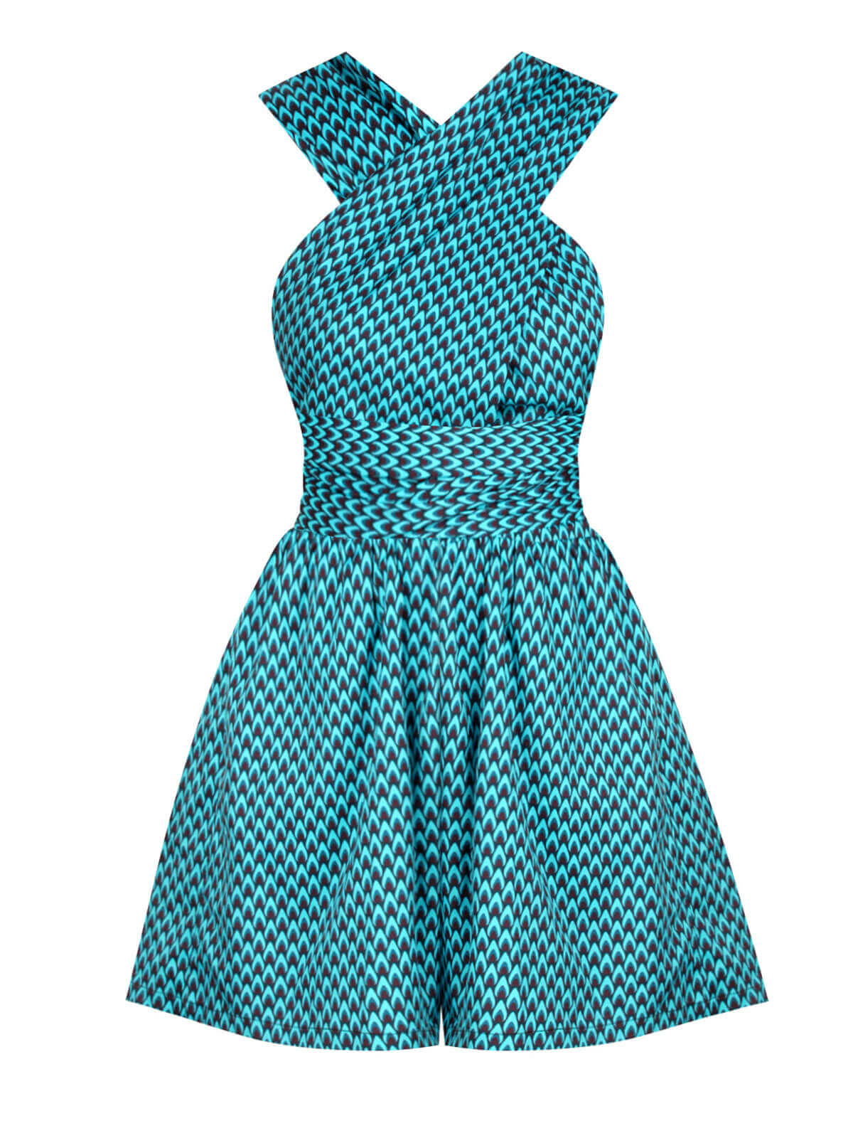 Blue 1950s Fishback Multi-wear Cap Sleeve Romper - Image 3