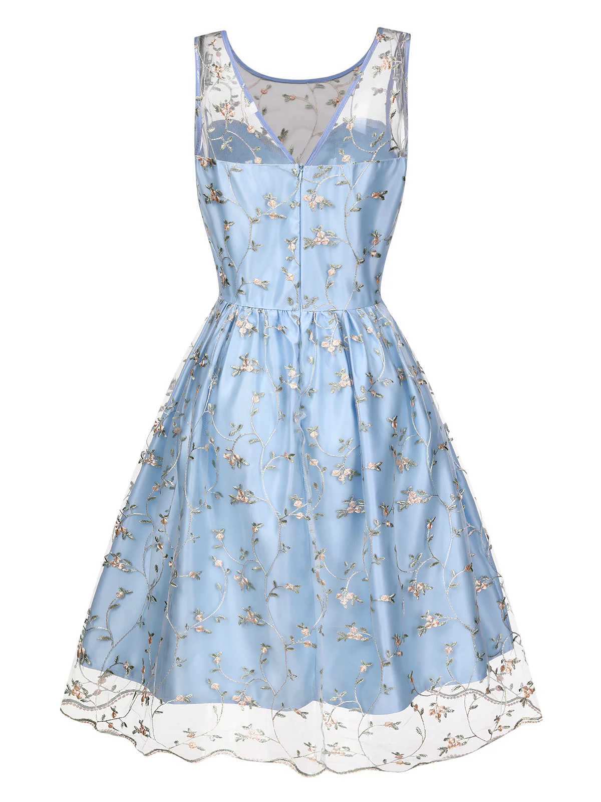 Blue 1950s Floral Embroidery Lace Dress - Image 2