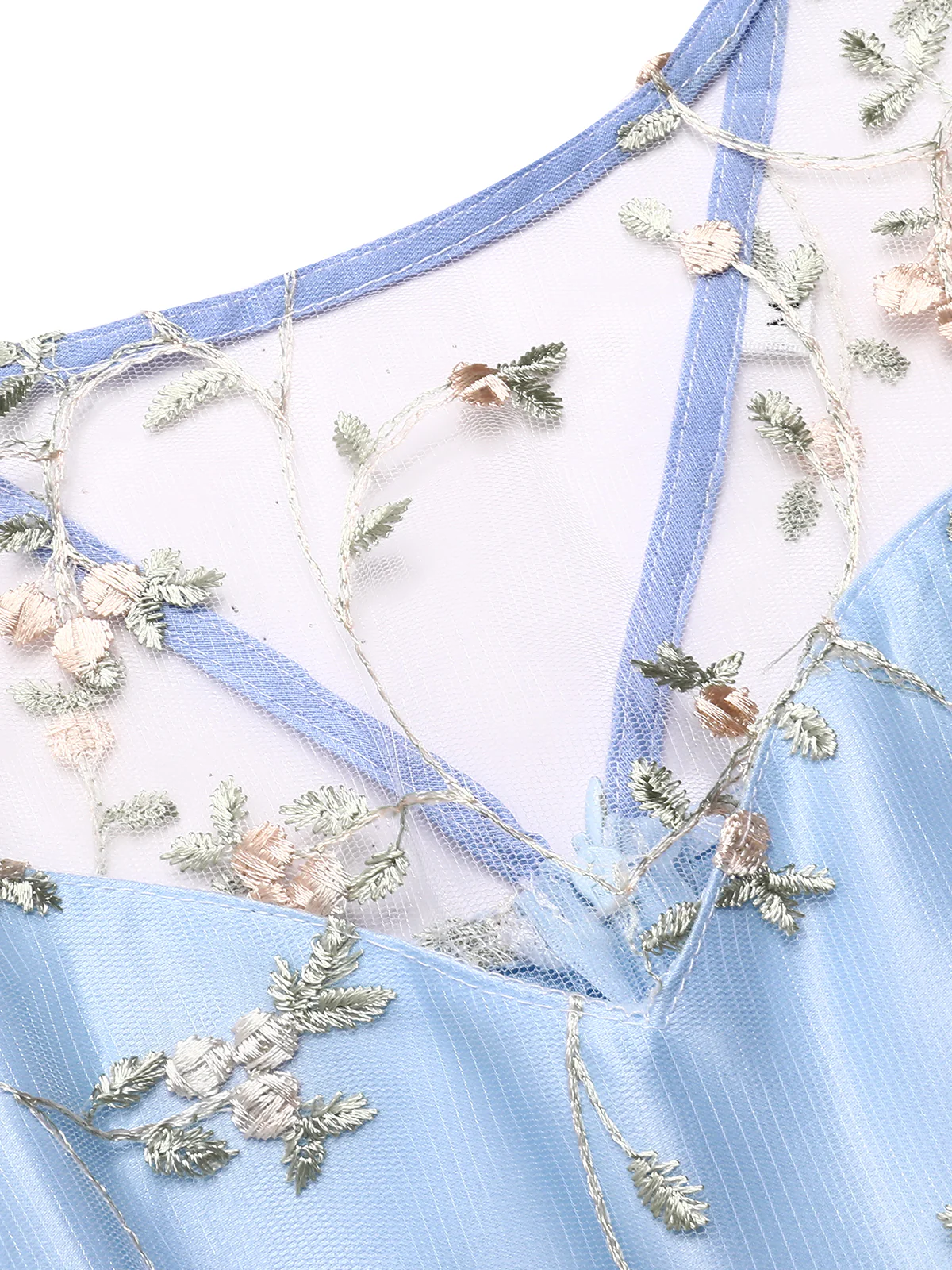 Blue 1950s Floral Embroidery Lace Dress - Image 4
